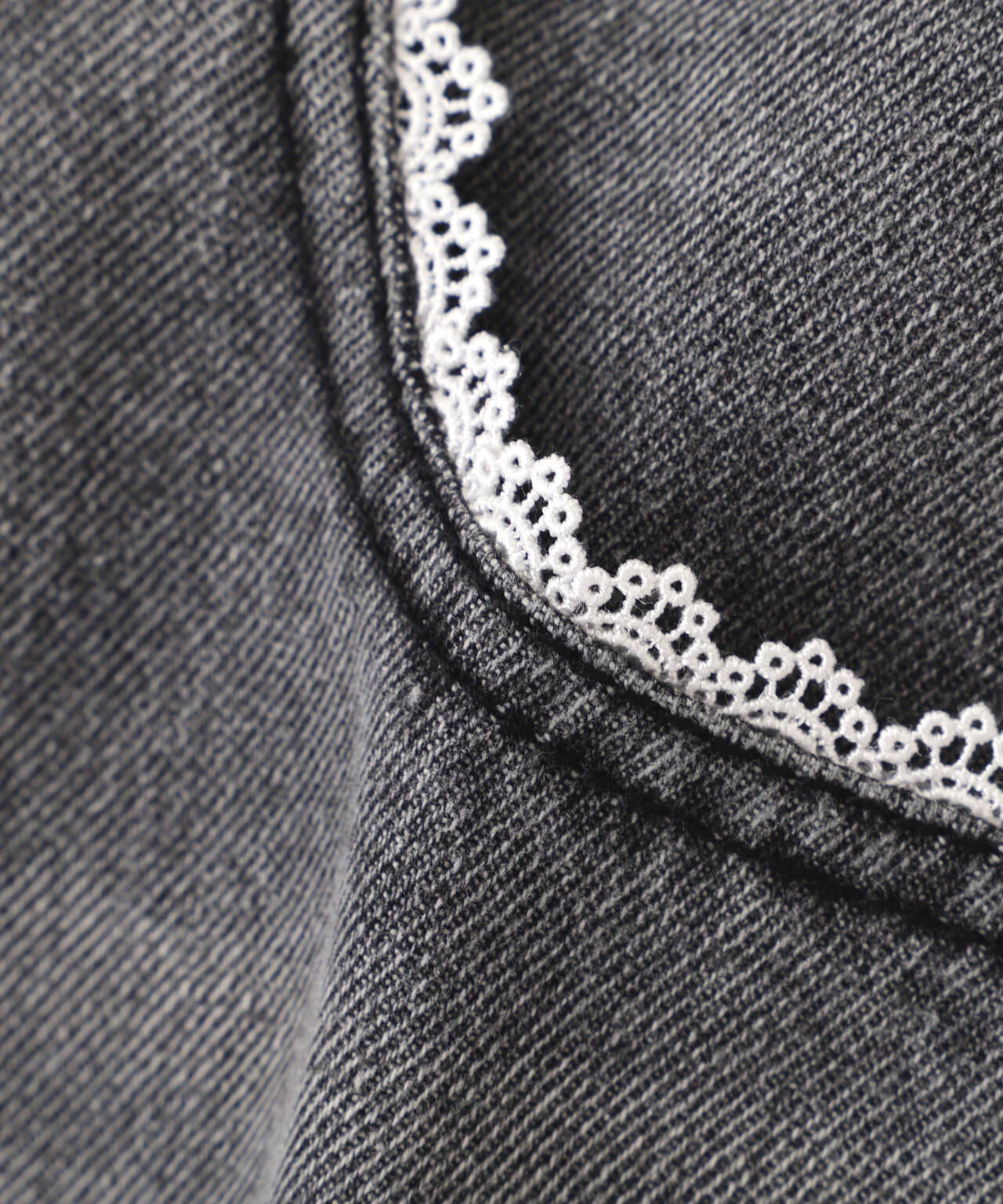 [低身長サイズ/Sシリーズ]レーストリミングワイドストレートデニムパンツ