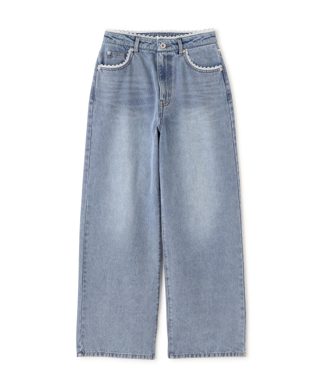 低身長サイズ/Sシリーズ]レーストリミングワイドストレートデニム