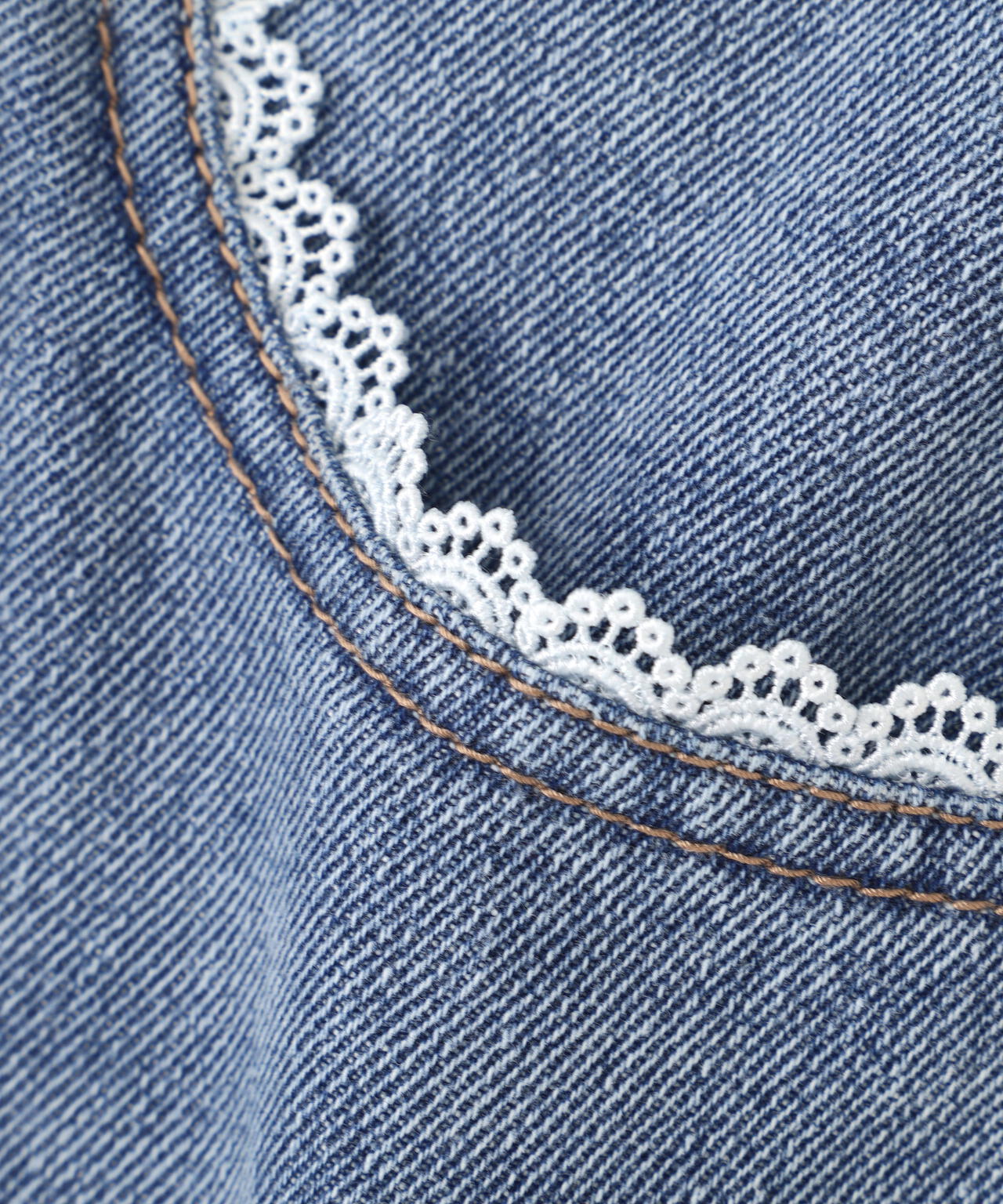 [低身長サイズ/Sシリーズ]レーストリミングワイドストレートデニムパンツ