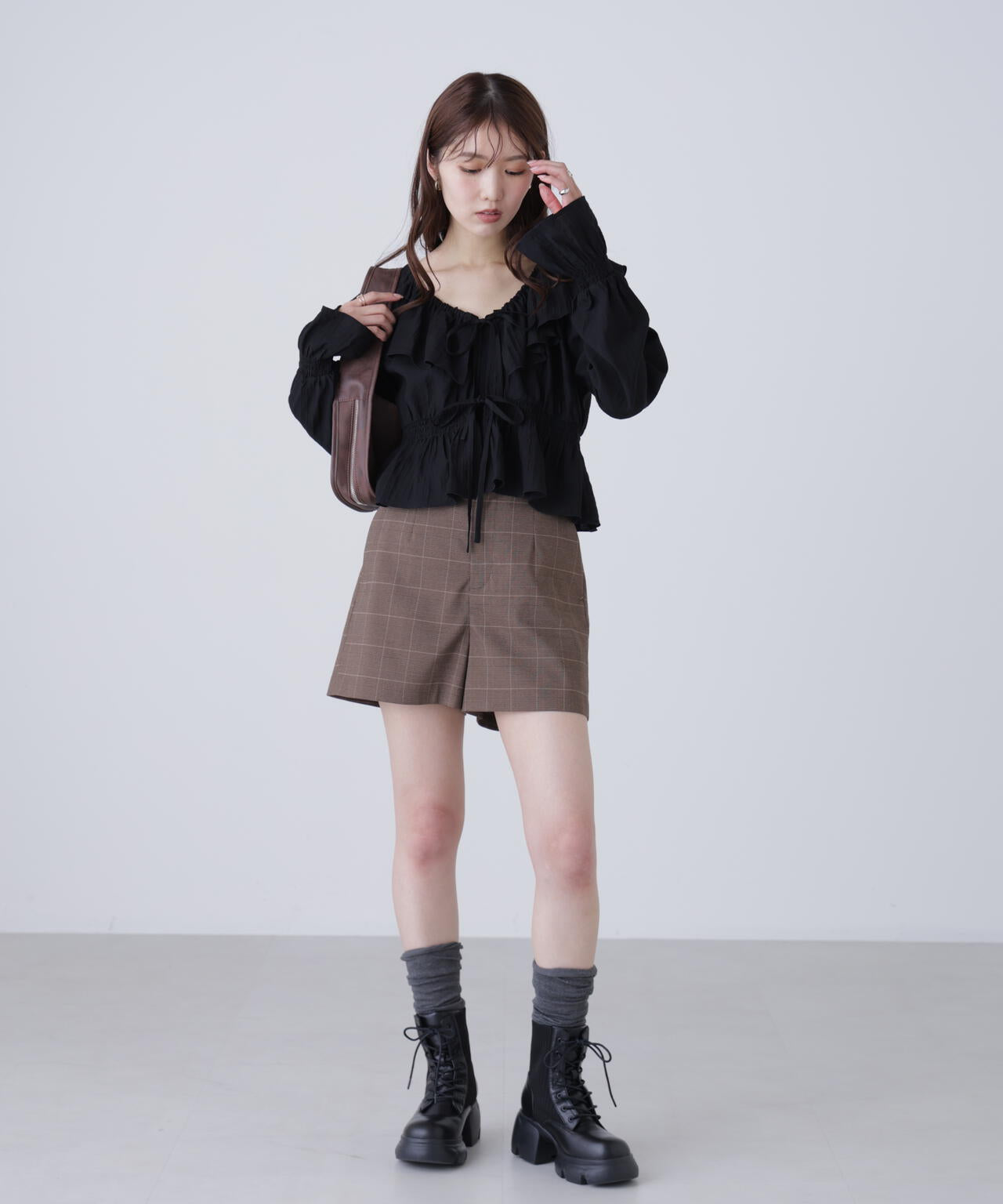 〈セットアップ対応〉ハイウエストショートパンツ