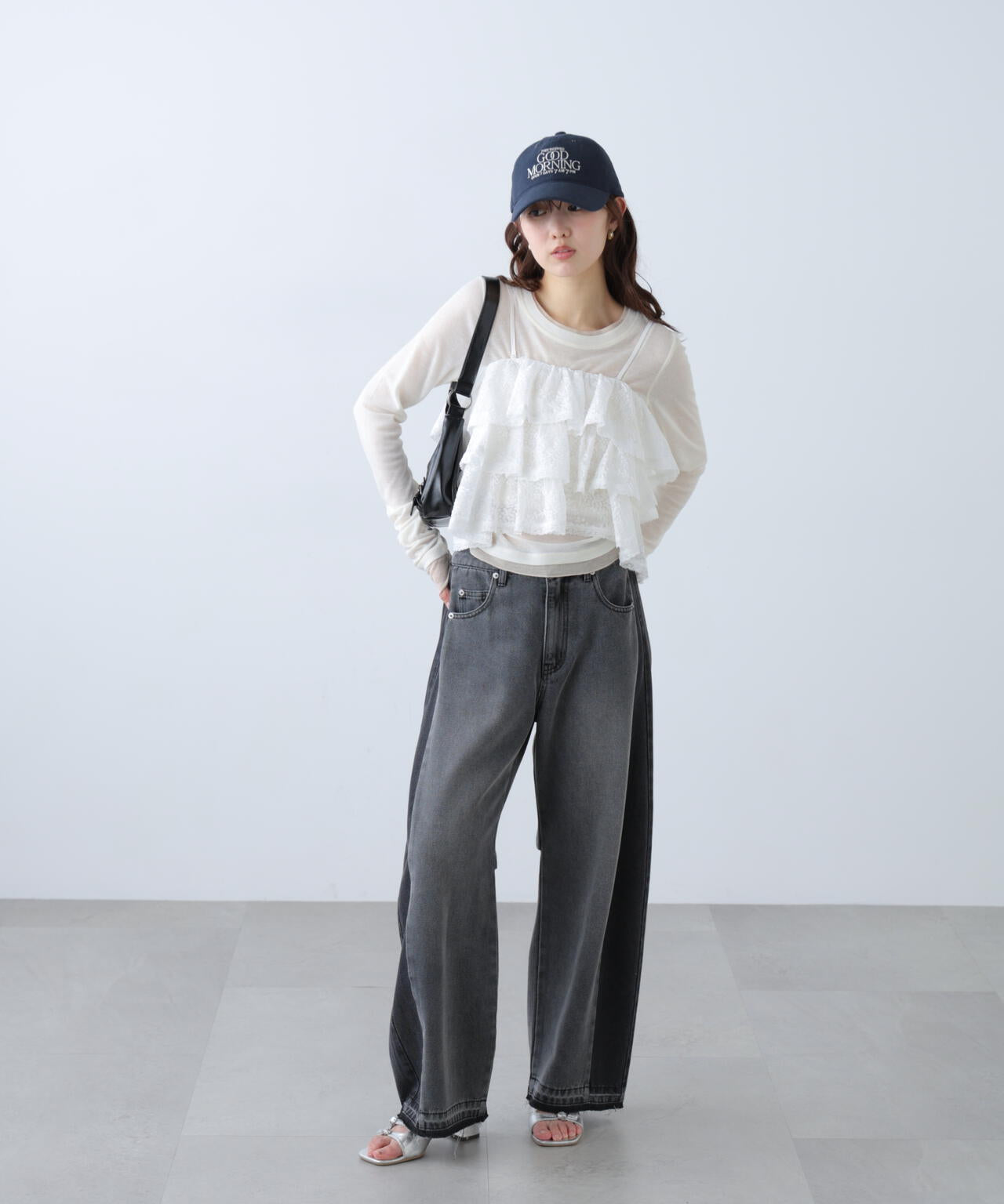 低身長サイズ/Sシリーズ]配色パネルバレルワイドパンツ | FREE'S MART