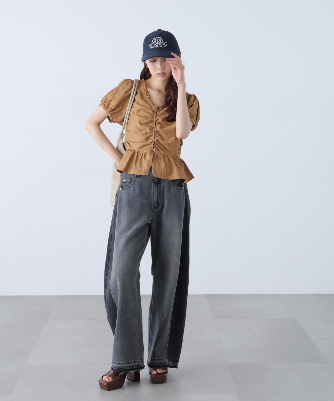 [低身長サイズ/Sシリーズ]配色パネルバレルワイドパンツ