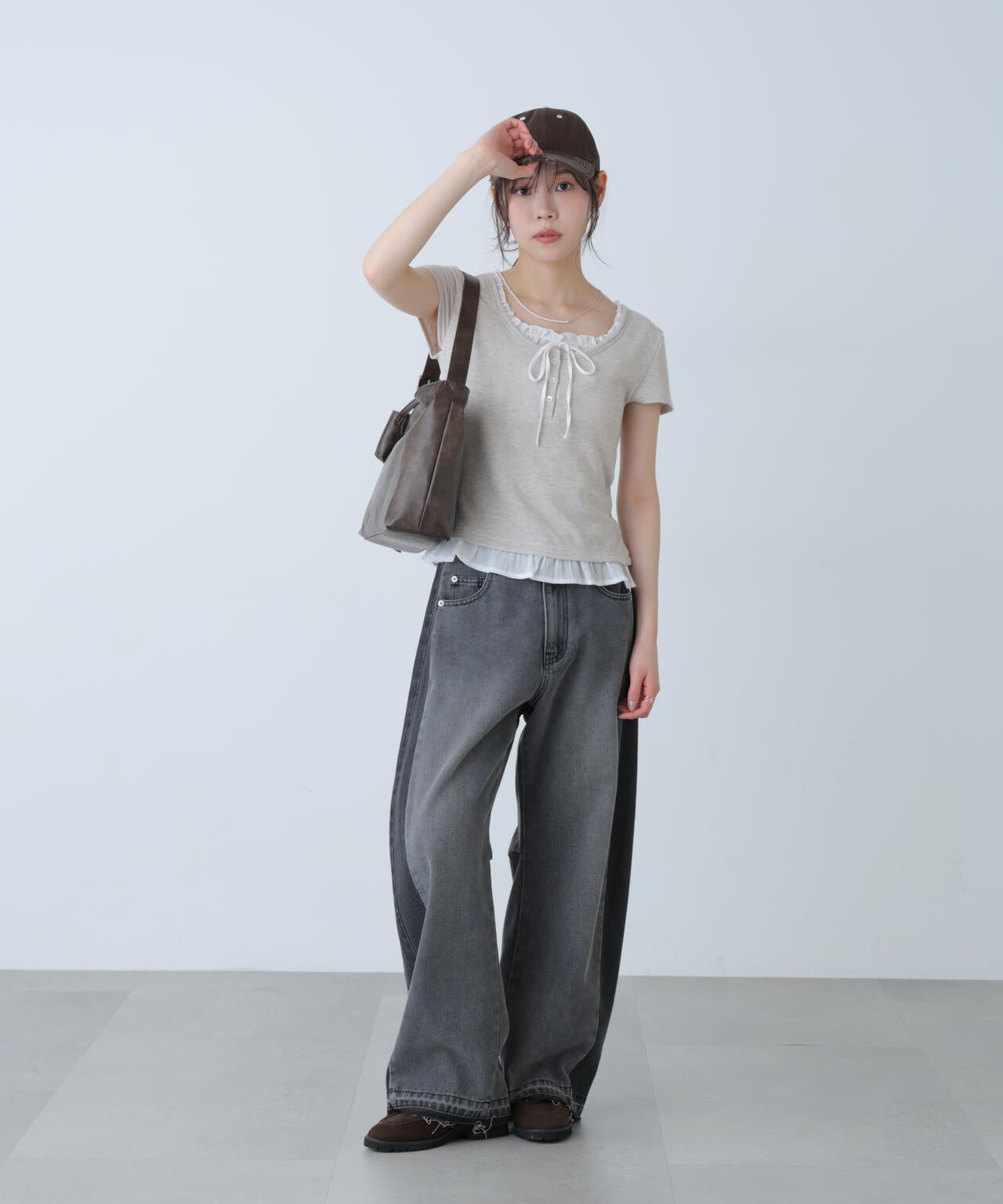 [低身長サイズ/Sシリーズ]配色パネルバレルワイドパンツ