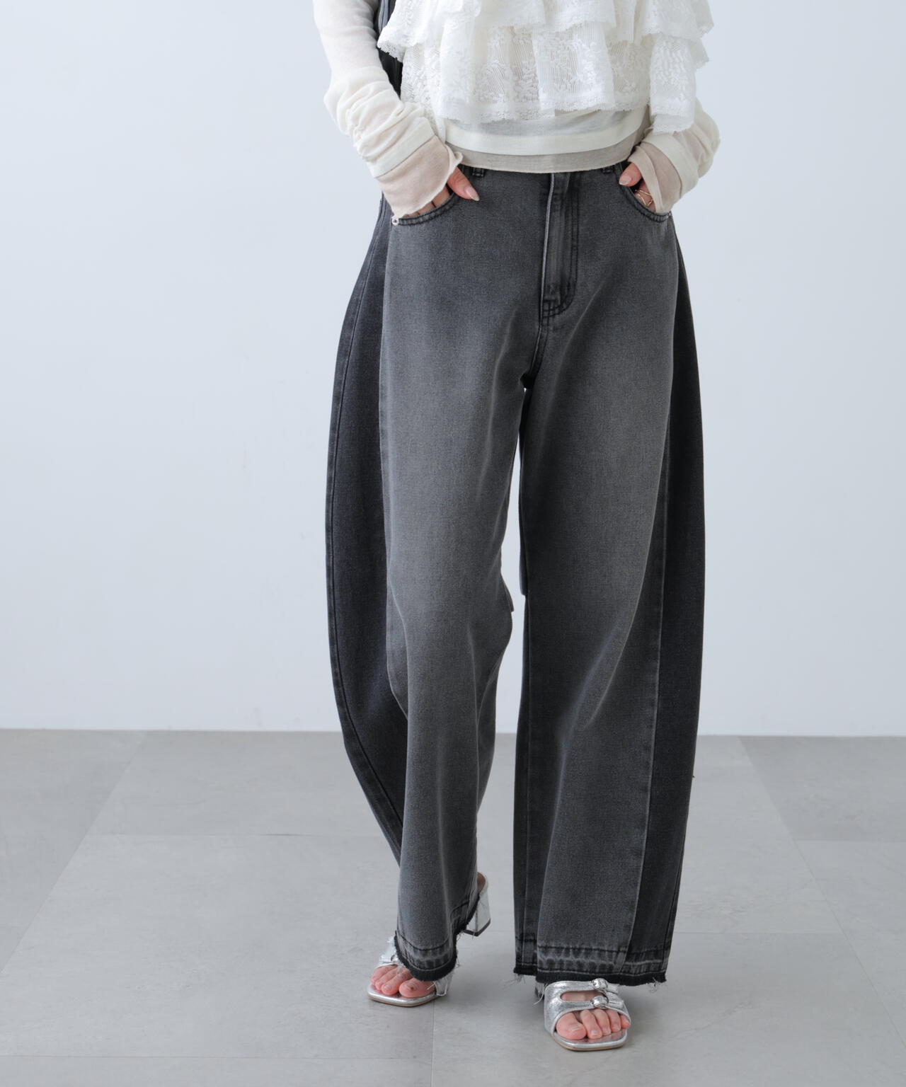 低身長サイズ/Sシリーズ]配色パネルバレルワイドパンツ | FREE'S MART