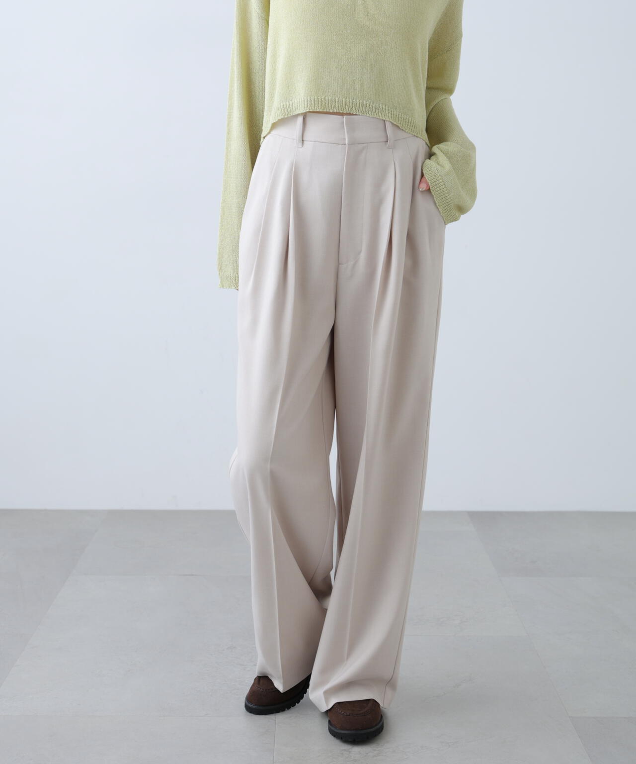 [低身長サイズ/Sシリーズ]梳毛調合繊タックワイドパンツ