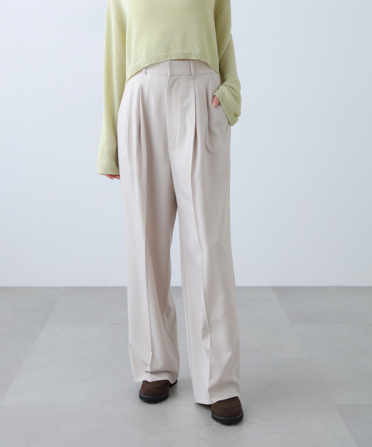 [低身長サイズ/Sシリーズ]梳毛調合繊タックワイドパンツ