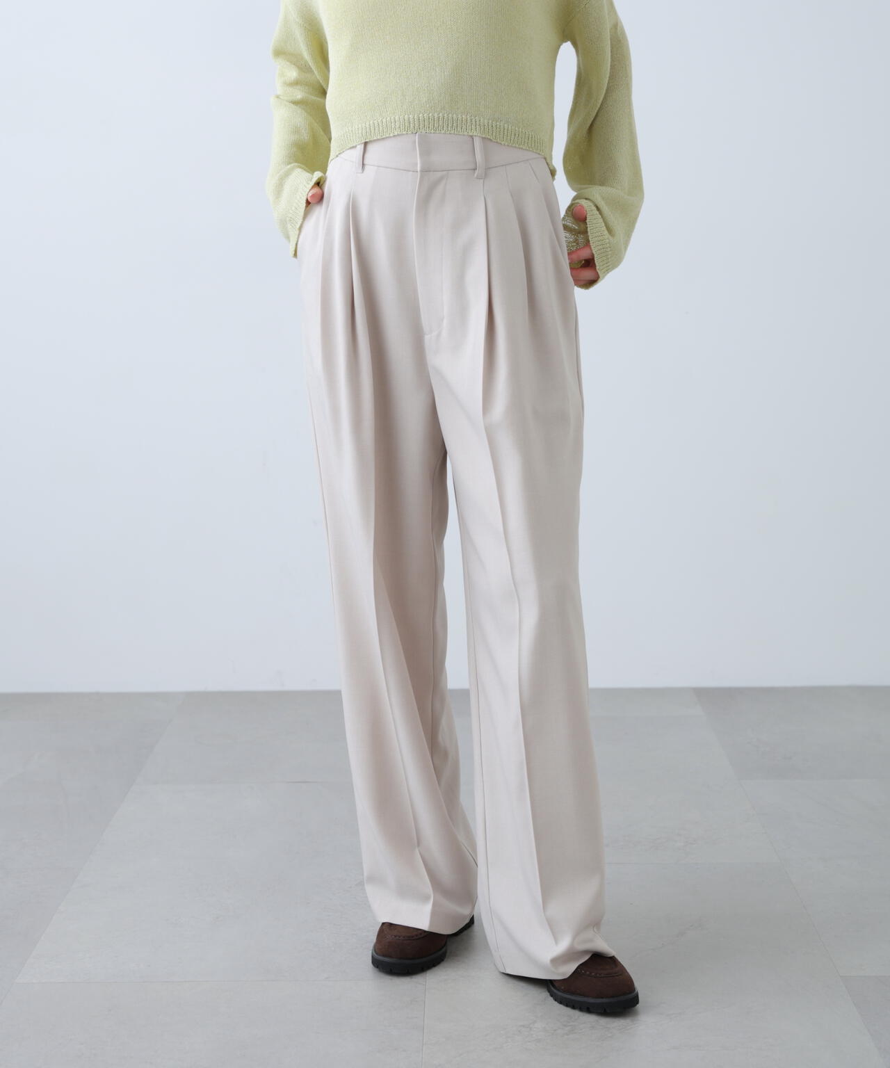 [低身長サイズ/Sシリーズ]梳毛調合繊タックワイドパンツ