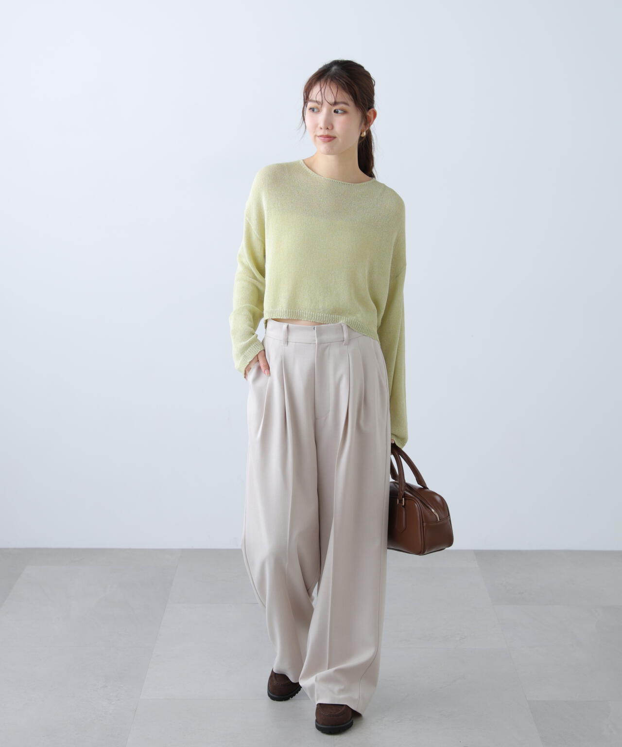 [低身長サイズ/Sシリーズ]梳毛調合繊タックワイドパンツ