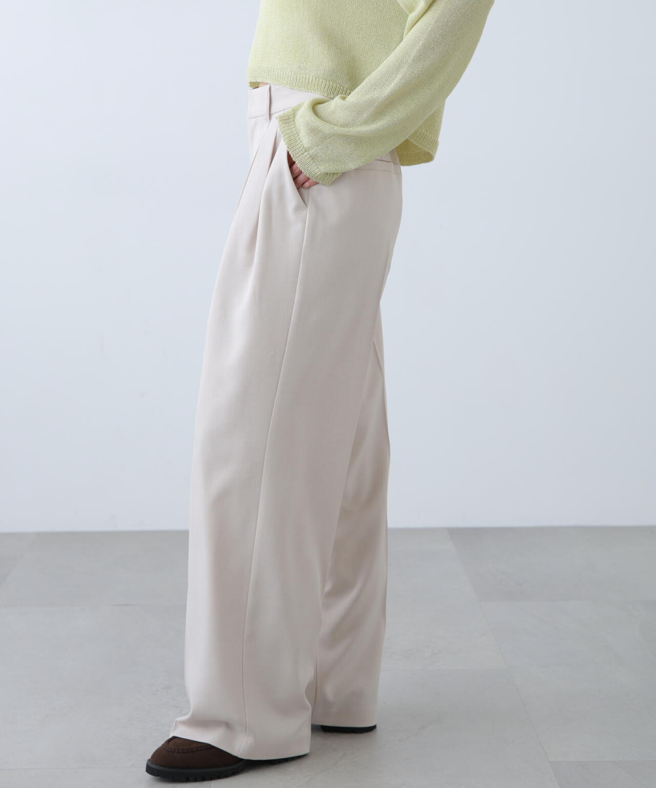 [低身長サイズ/Sシリーズ]梳毛調合繊タックワイドパンツ