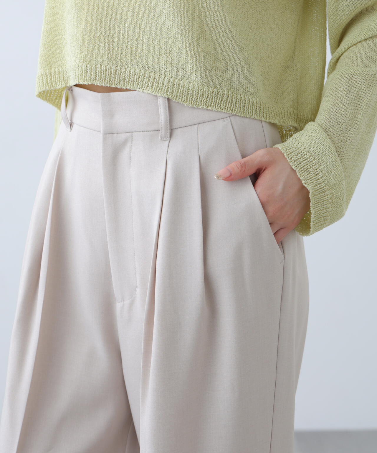 [低身長サイズ/Sシリーズ]梳毛調合繊タックワイドパンツ