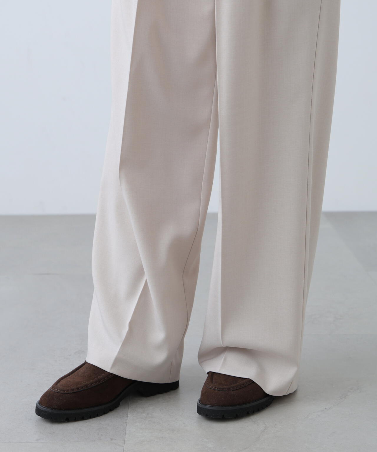 [低身長サイズ/Sシリーズ]梳毛調合繊タックワイドパンツ