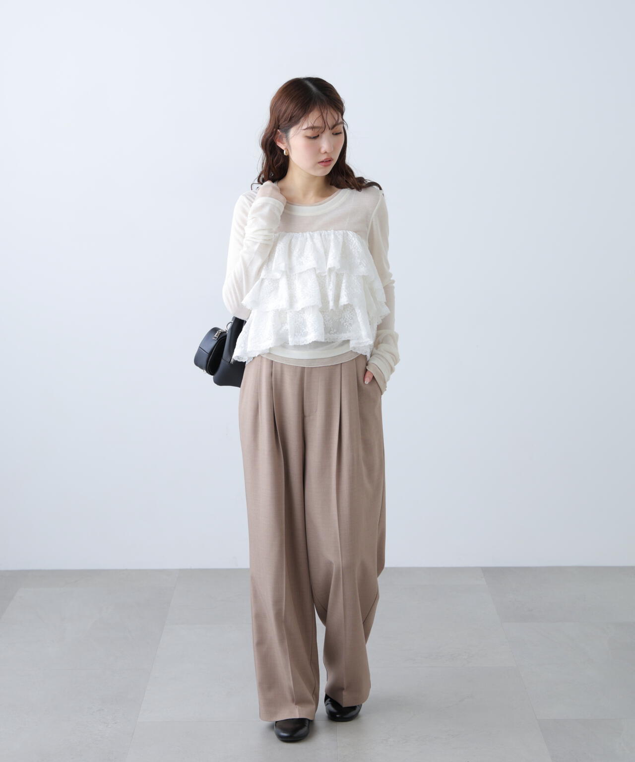 [低身長サイズ/Sシリーズ]梳毛調合繊タックワイドパンツ