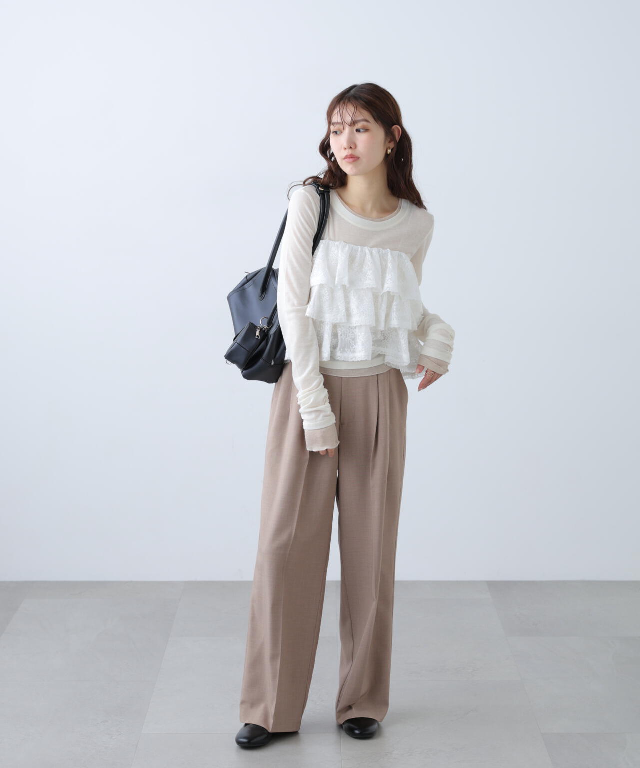 [低身長サイズ/Sシリーズ]梳毛調合繊タックワイドパンツ