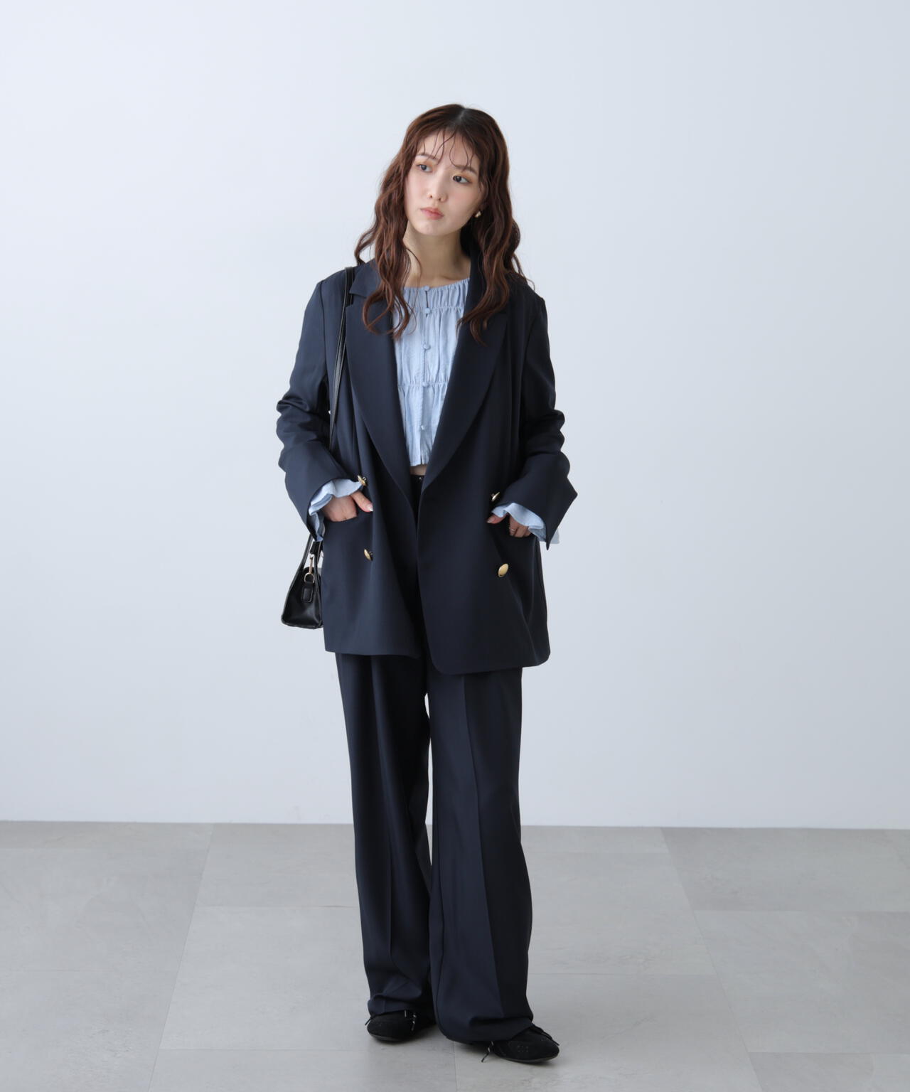 [低身長サイズ/Sシリーズ]梳毛調合繊タックワイドパンツ