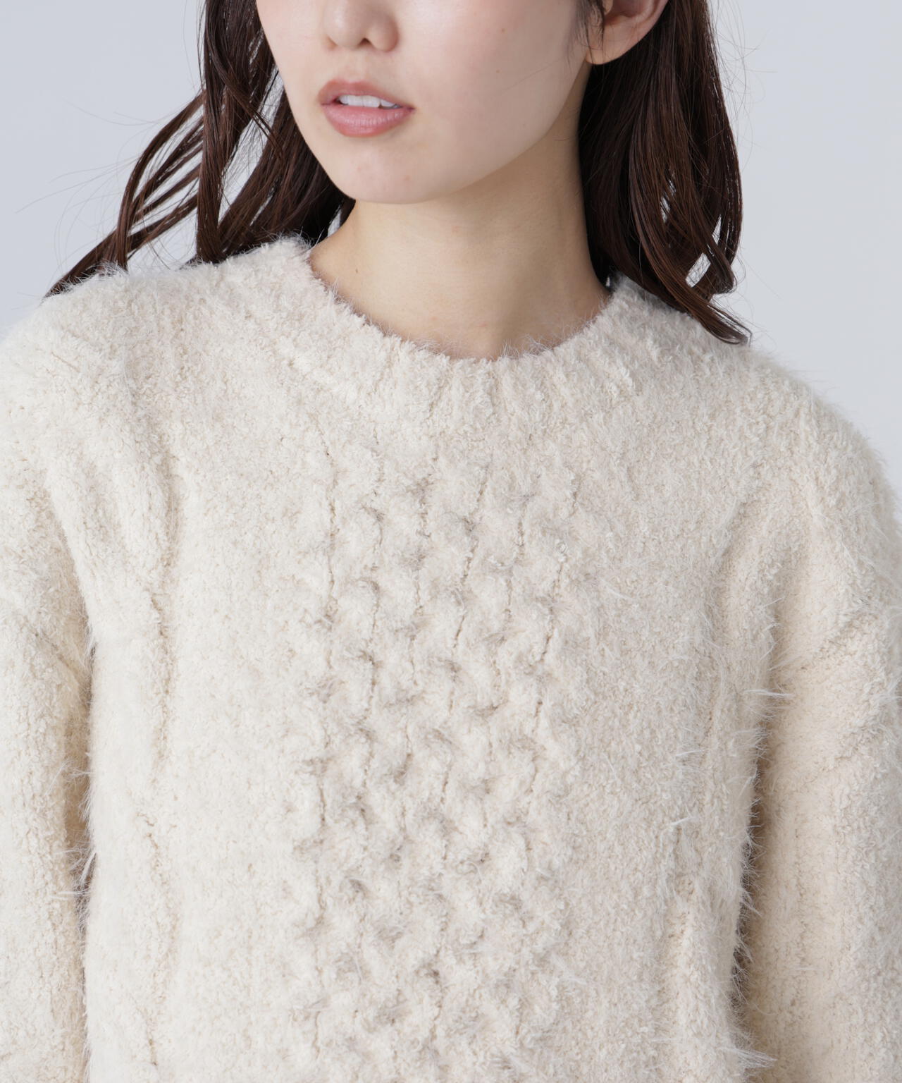 テディヤーンケーブル編みミニワンピース