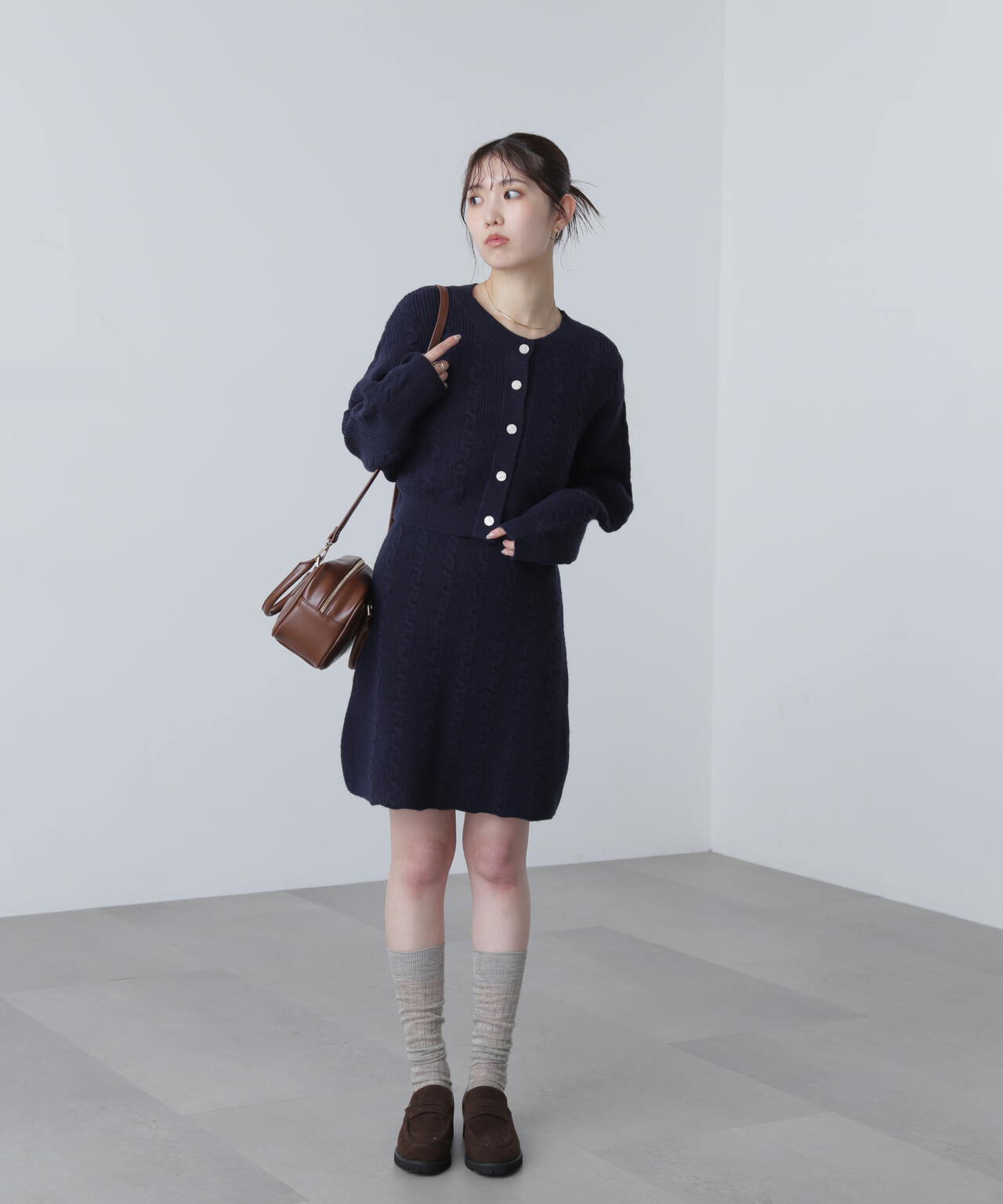 ケーブルニットカーデ×ワンピースセット