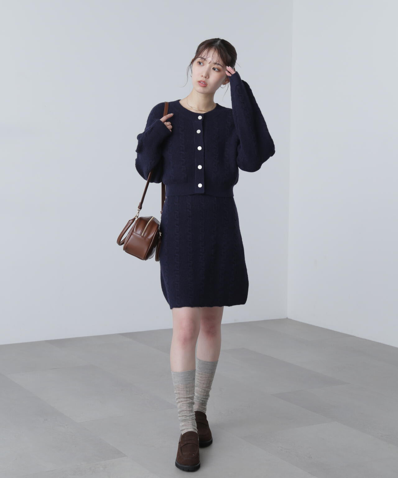 ケーブルニットカーデ×ワンピースセット