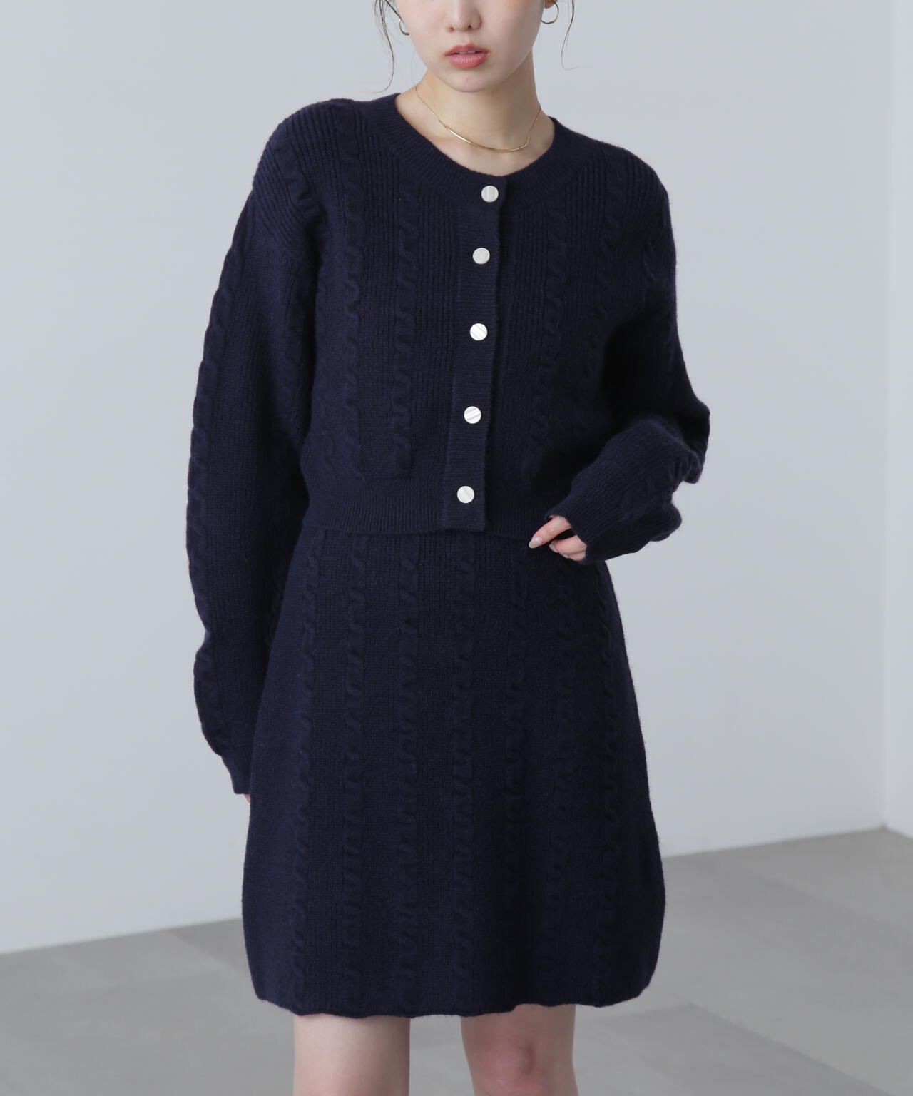 ケーブルニットカーデ×ワンピースセット