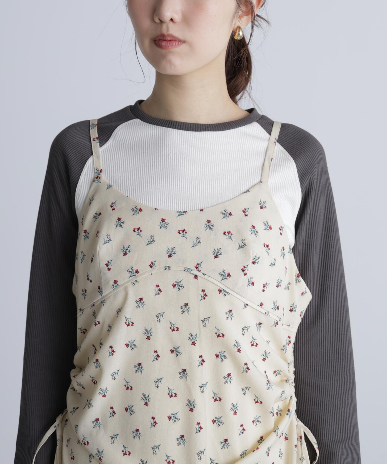 小花柄ドロストキャミワンピース