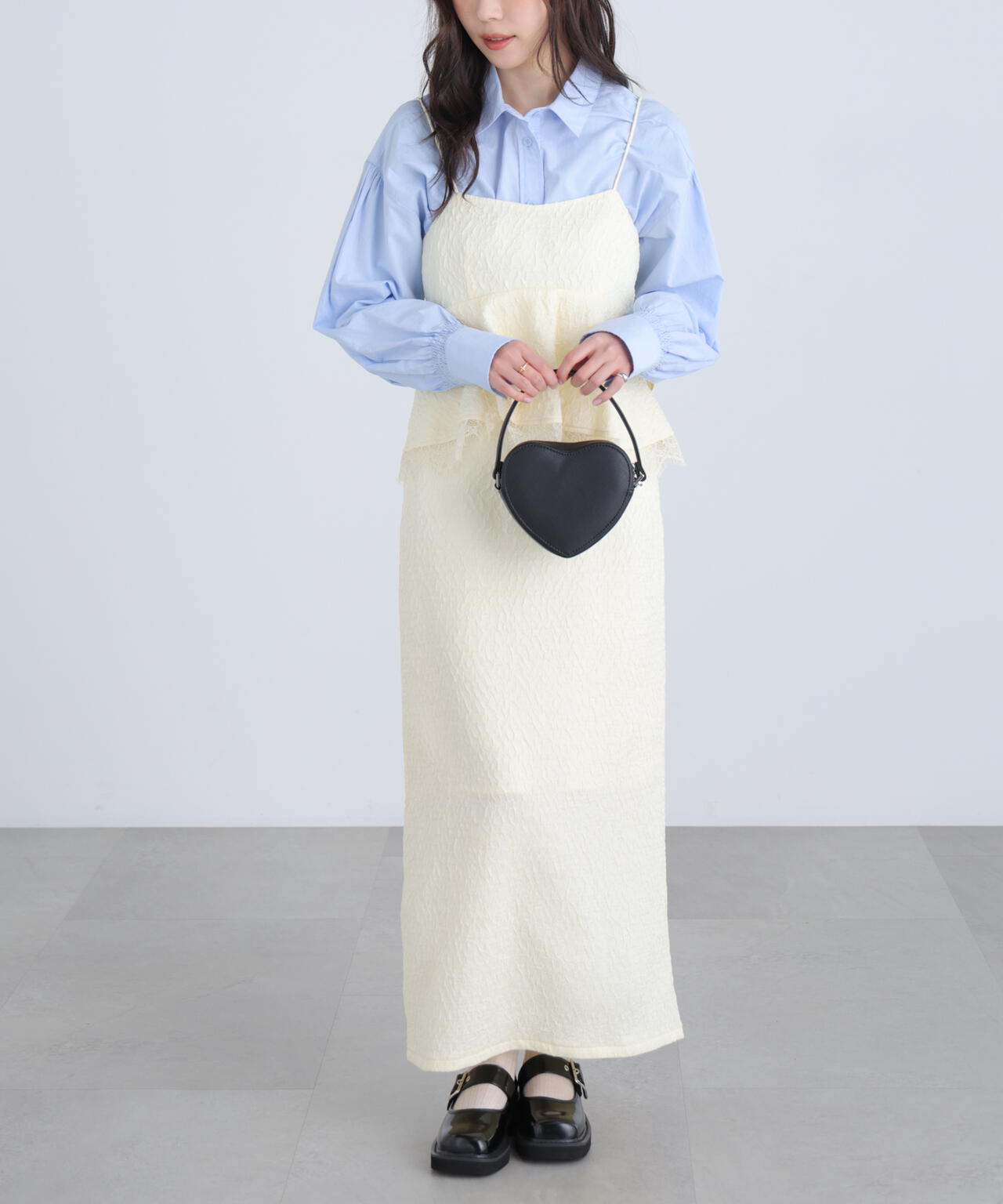 ペプラムレースキャミワンピース