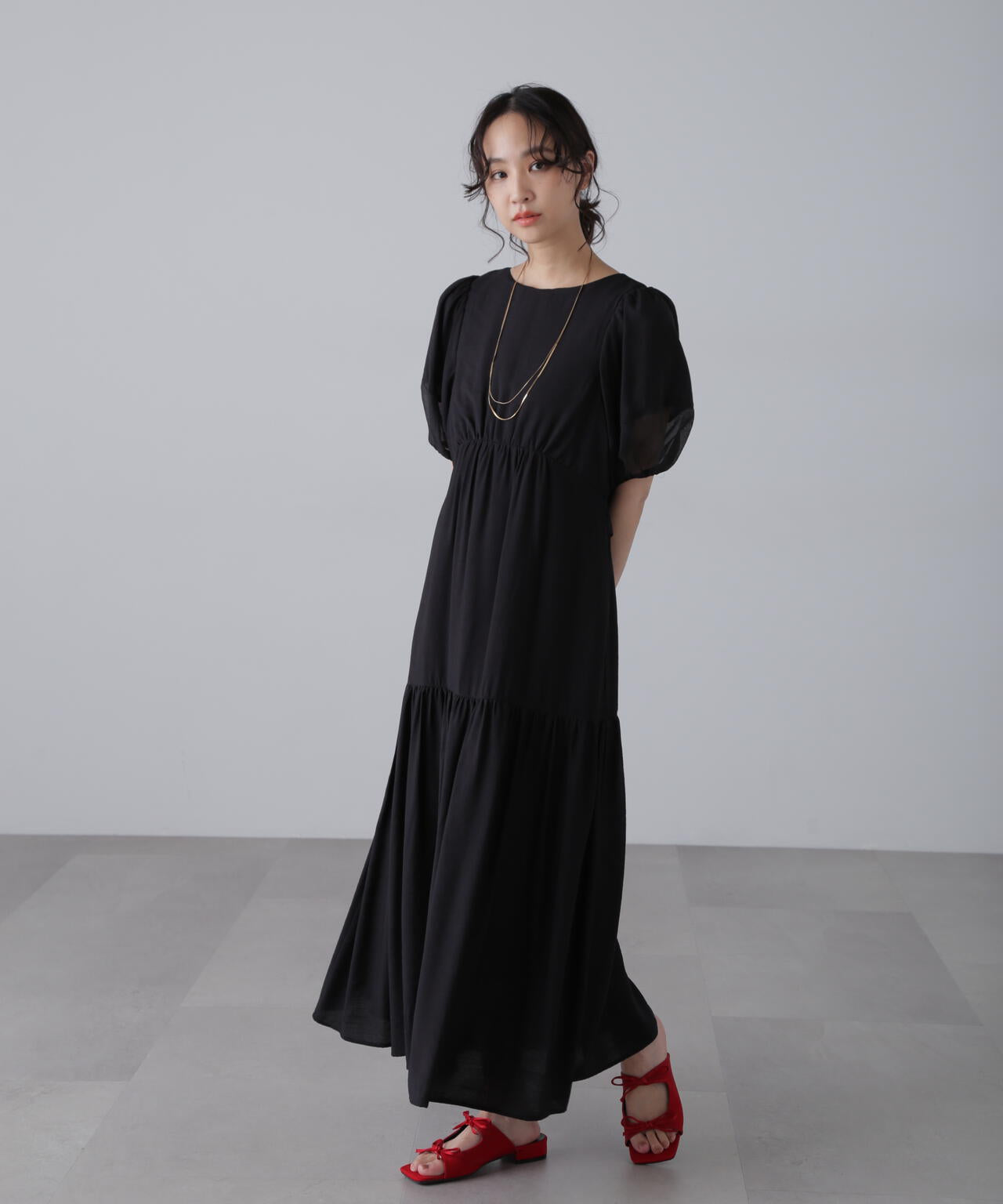 ランタンスリーブバックリボンワンピース