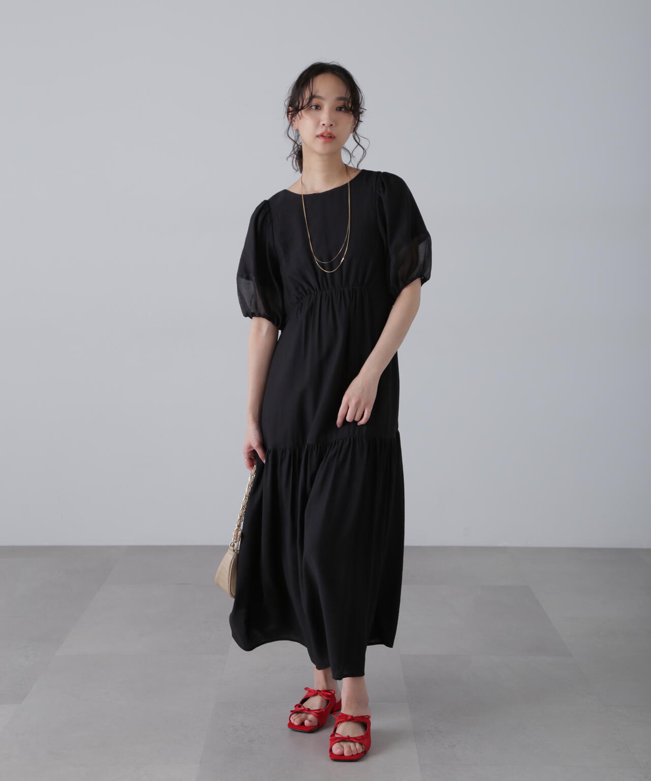 ランタンスリーブバックリボンワンピース