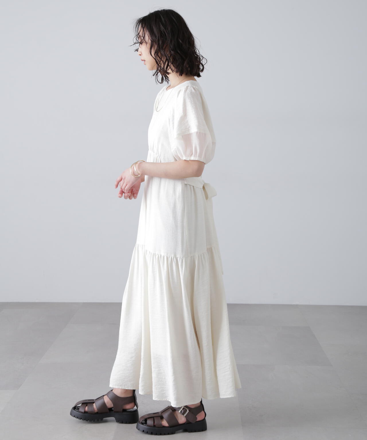 ランタンスリーブバックリボンワンピース