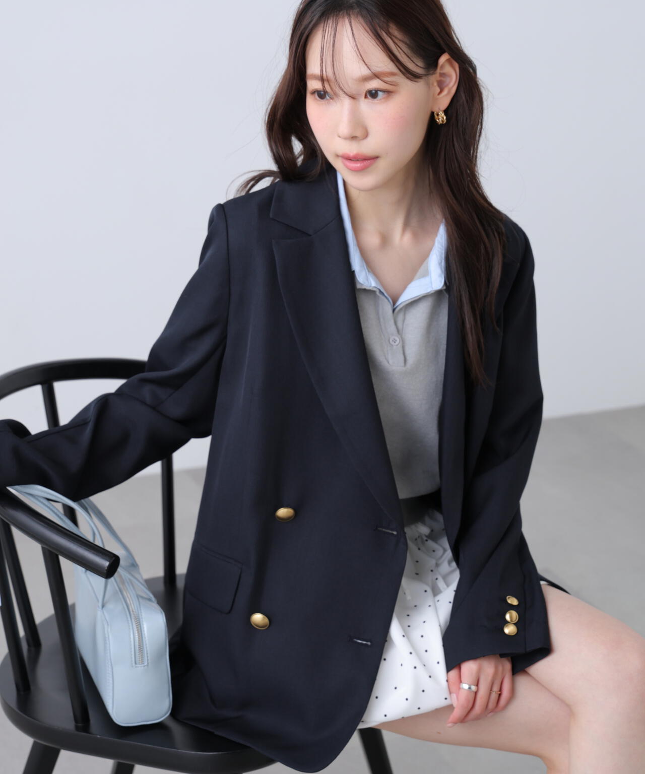 NATURAL BEAUTY BASIC　ダブルブレストジャケット　金ボタン 金ボタンダブルブレストジャケット【2サイズ展開】【背中部分：半裏