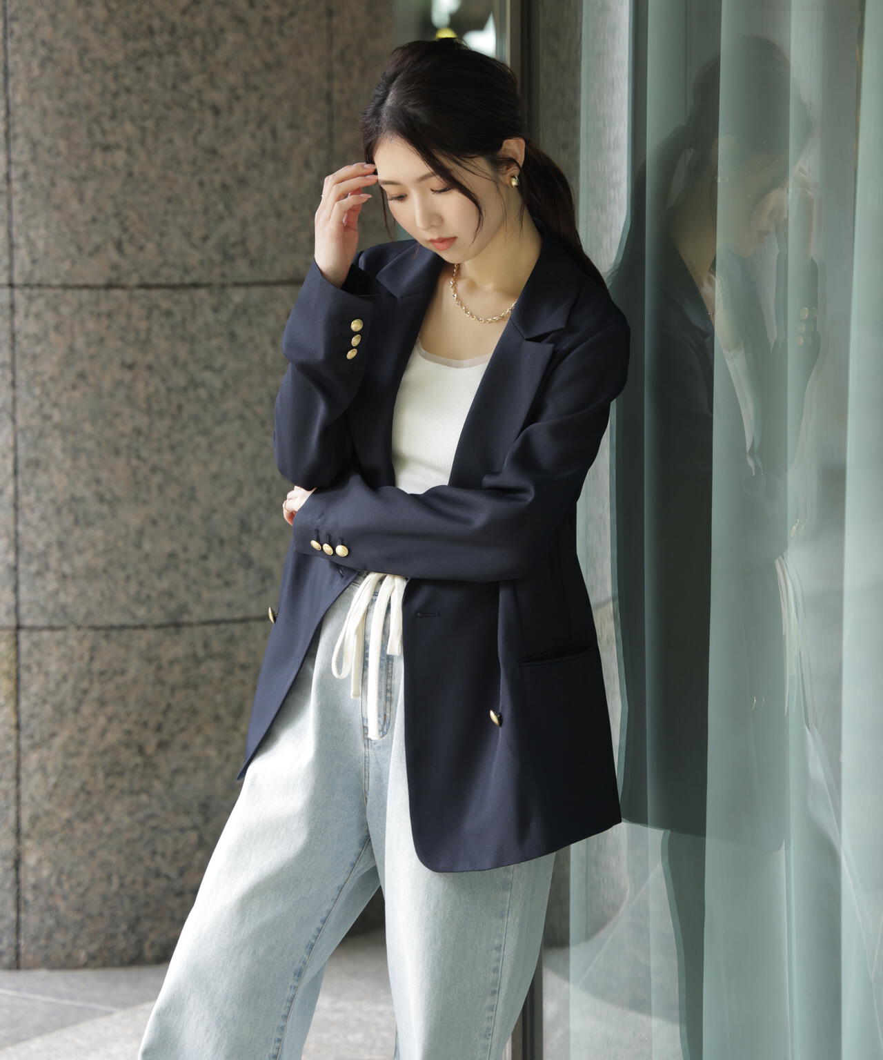 金ボタンダブルブレストジャケット【2サイズ展開】【背中部分：半裏