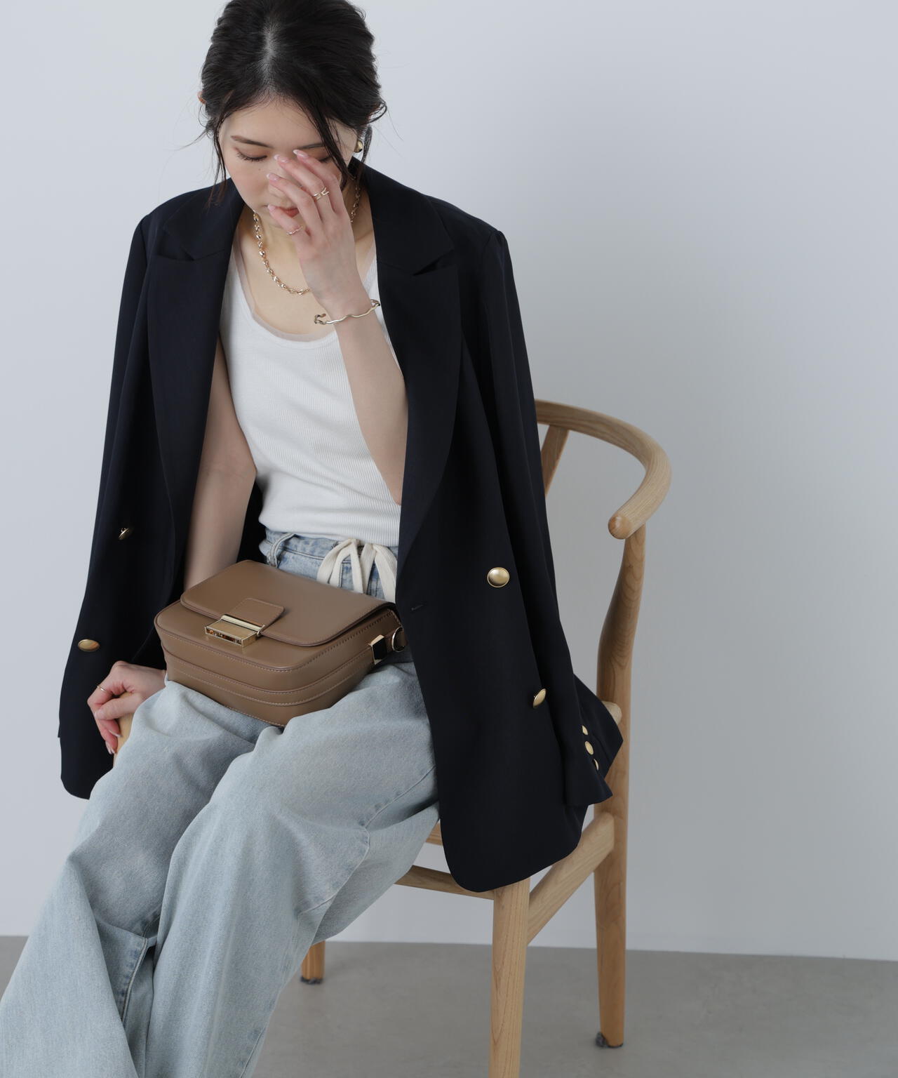 金ボタンダブルブレストジャケット【2サイズ展開】【背中部分：半裏