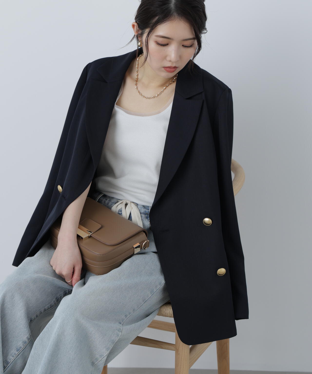 金ボタンダブルブレストジャケット【2サイズ展開】【背中部分：半裏