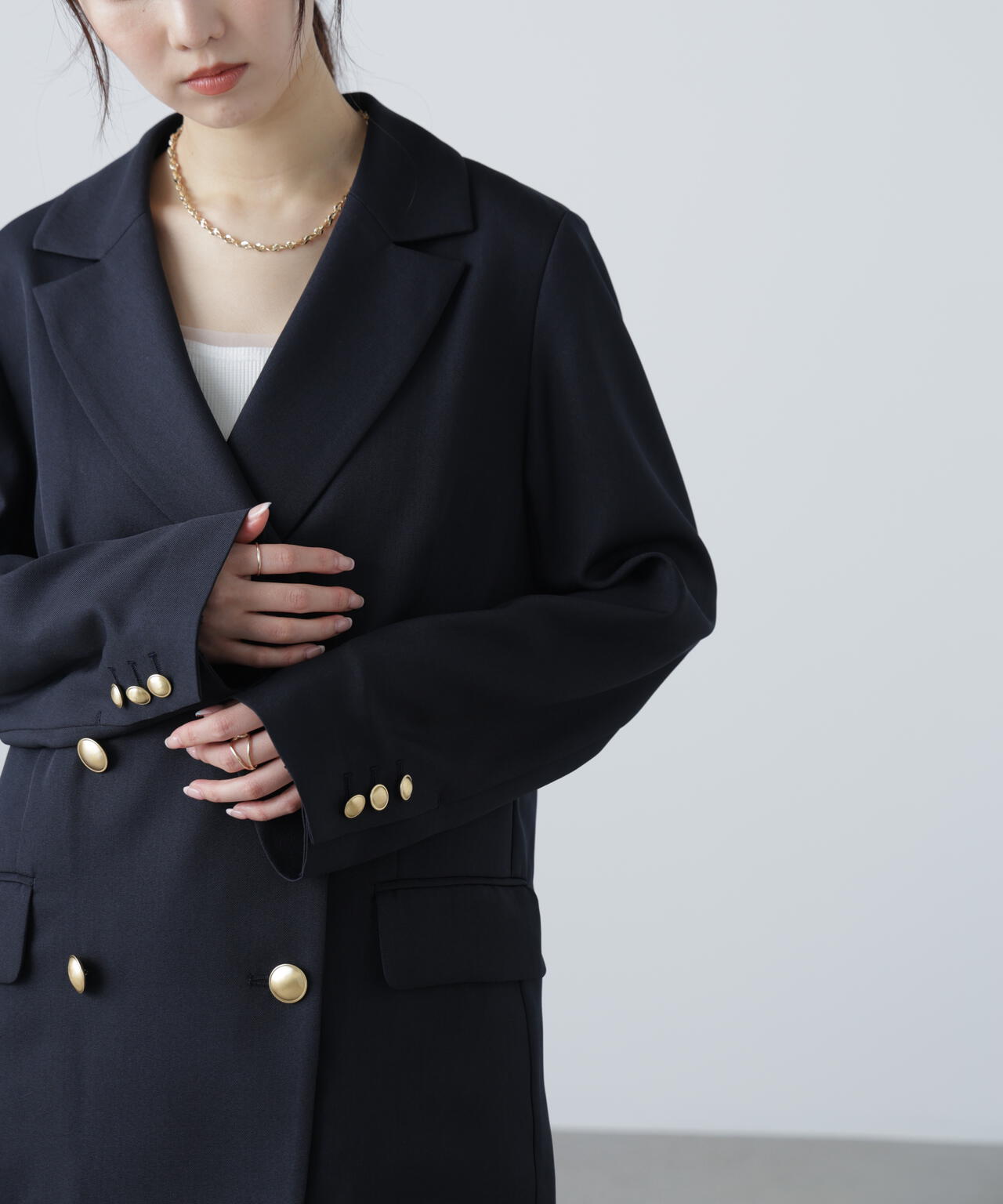 金ボタンダブルブレストジャケット【2サイズ展開】【背中部分：半裏
