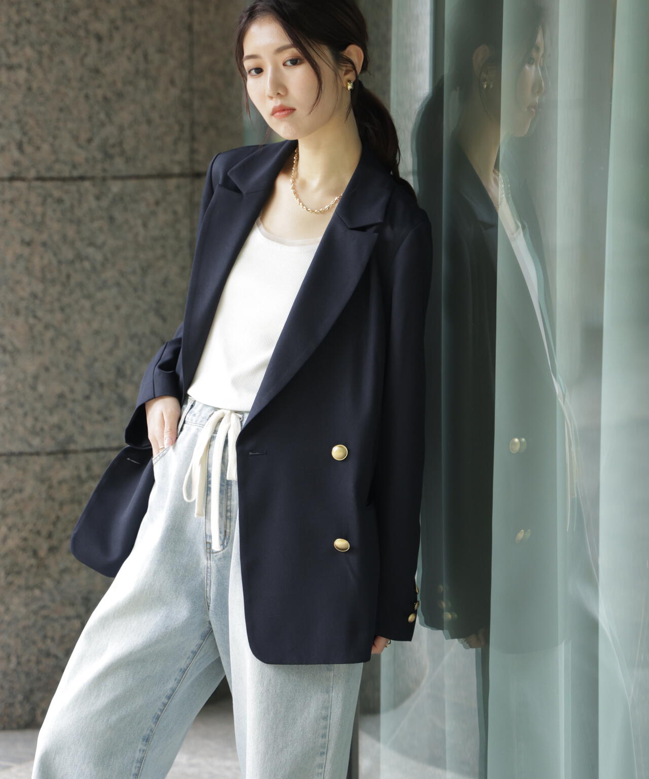 金ボタンダブルブレストジャケット【2サイズ展開】【背中部分：半裏