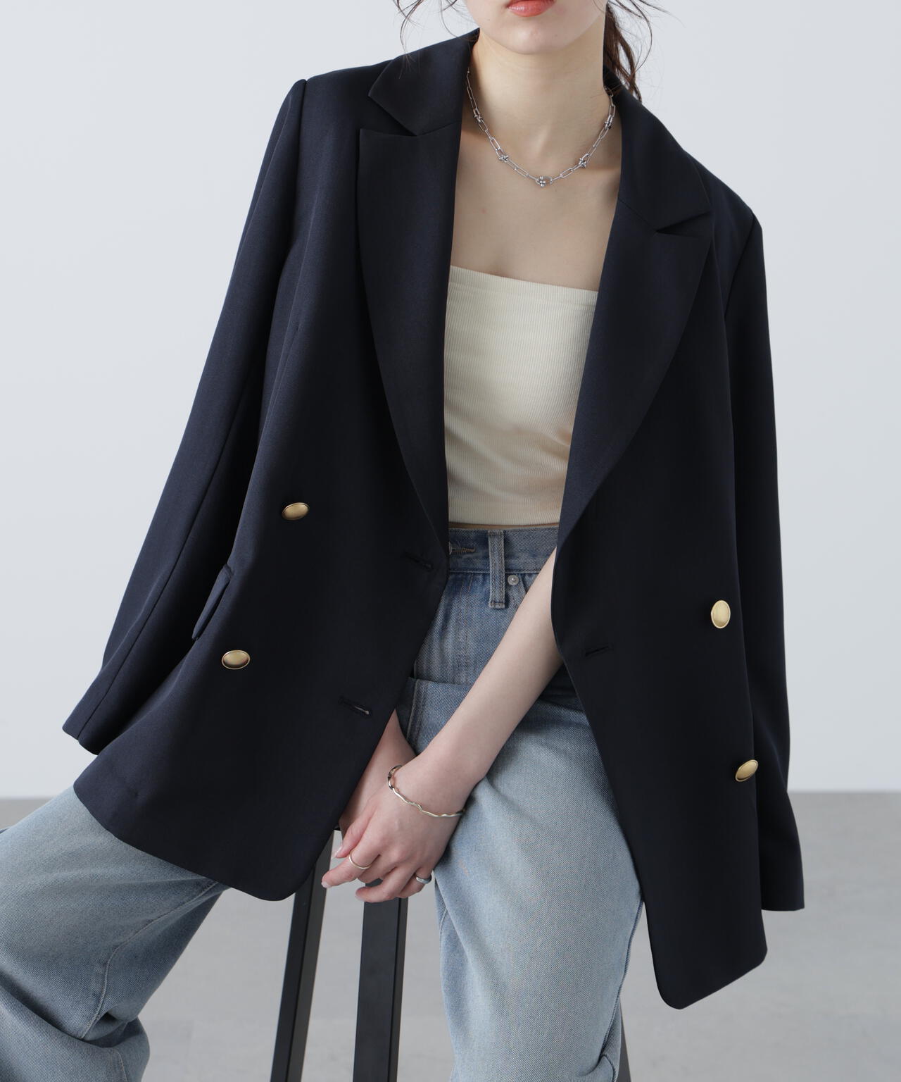 金ボタンダブルブレストジャケット【2サイズ展開】【背中部分：半裏