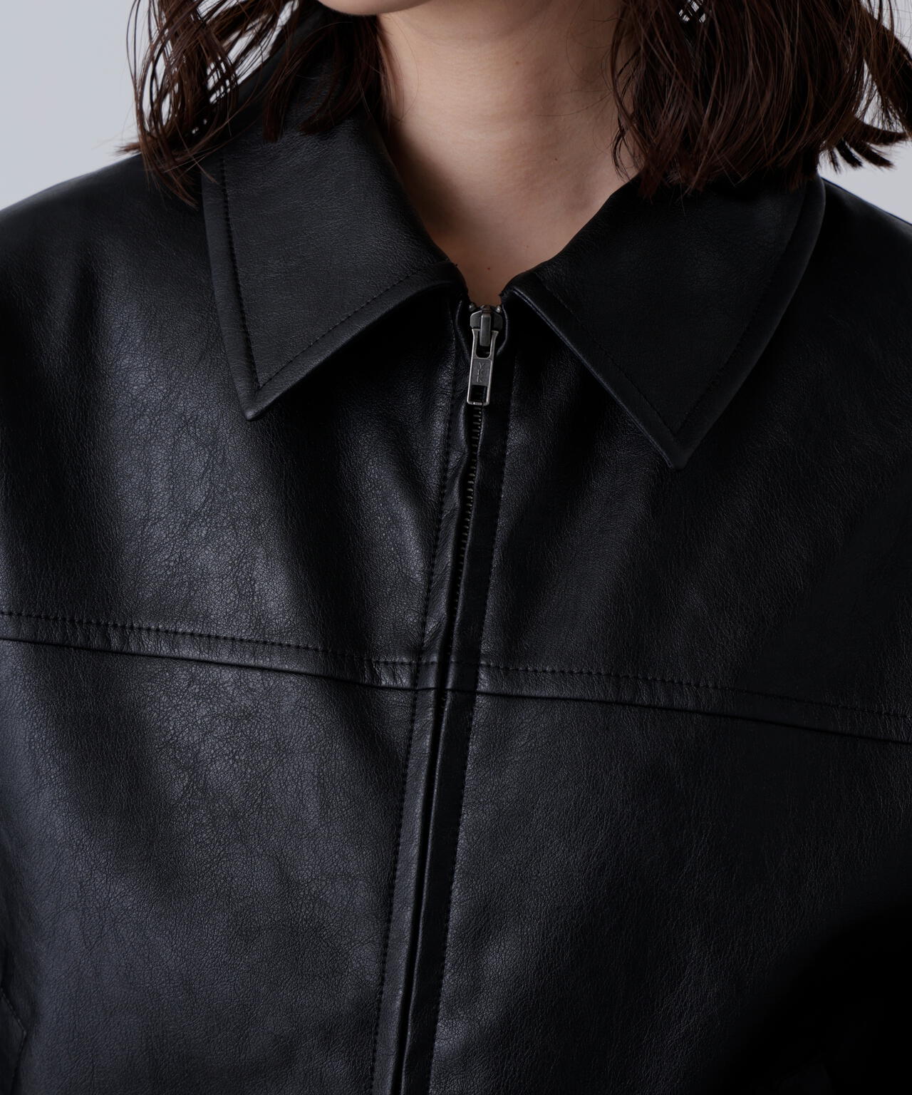 合皮ジップアップブルゾン