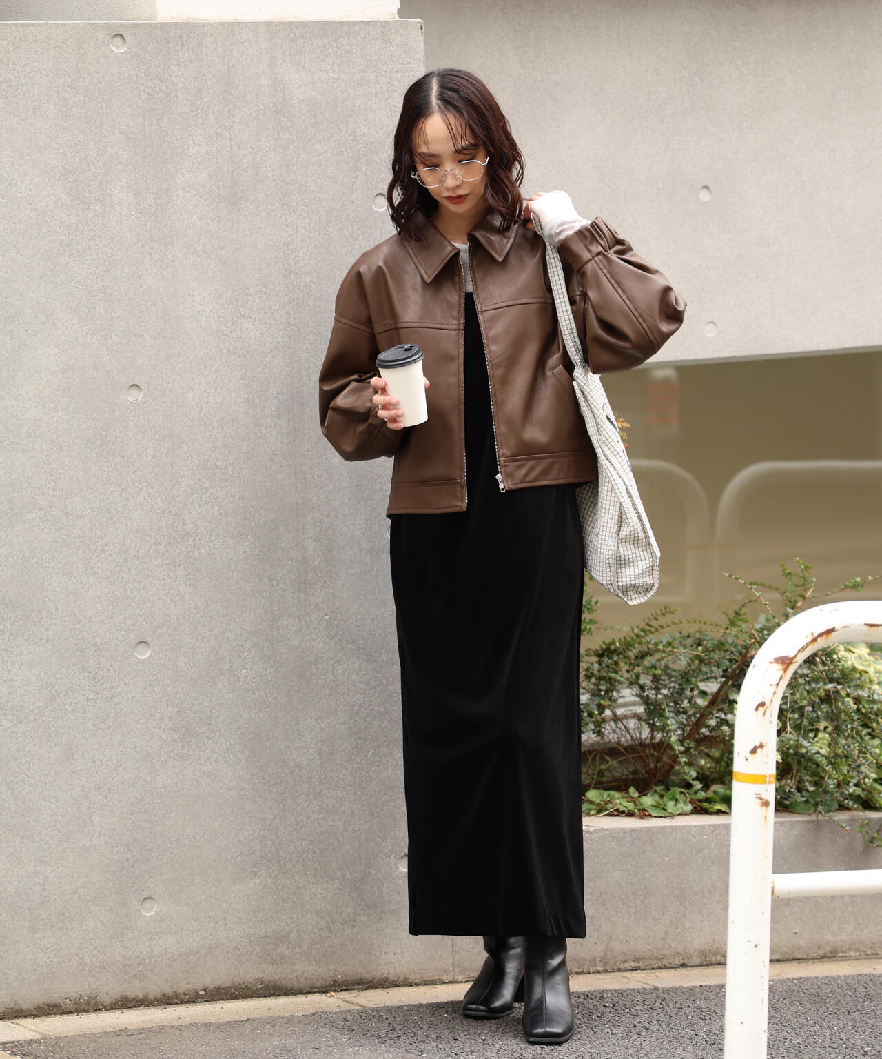 合皮ジップアップブルゾン