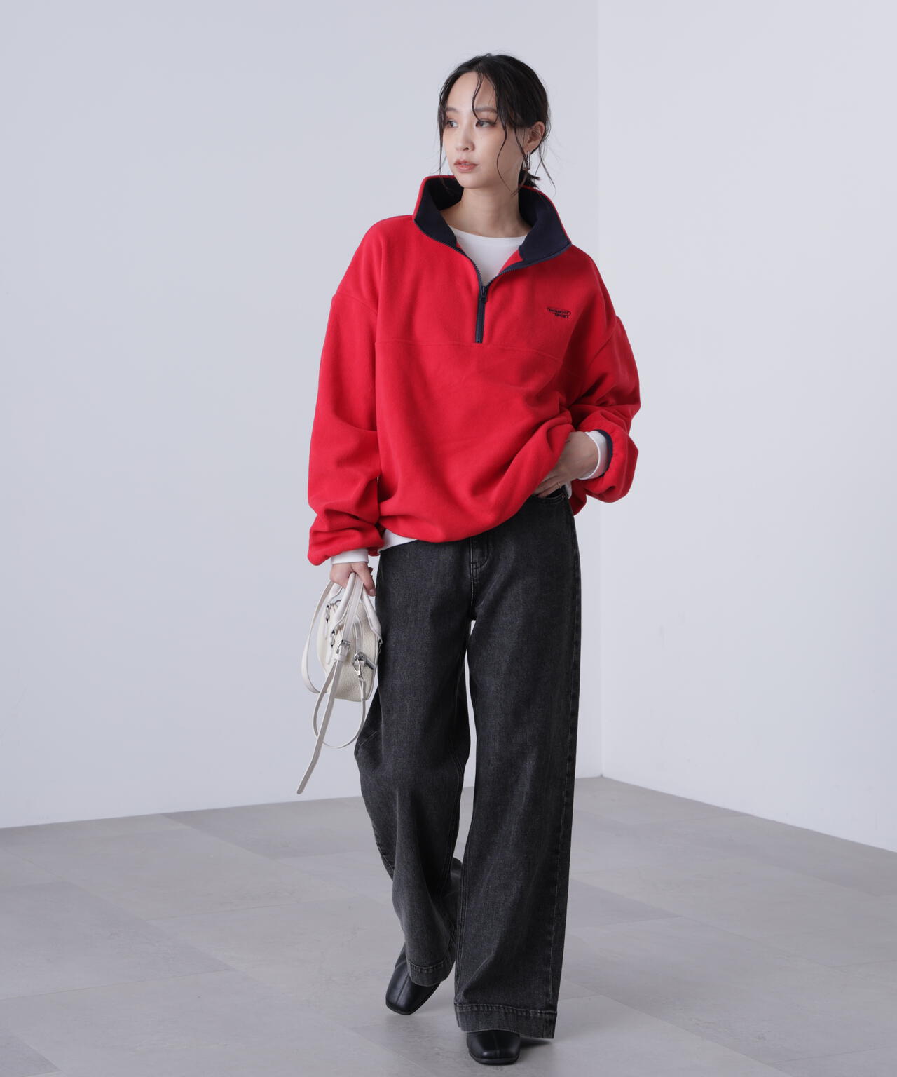 フリースハーフジッププルオーバー