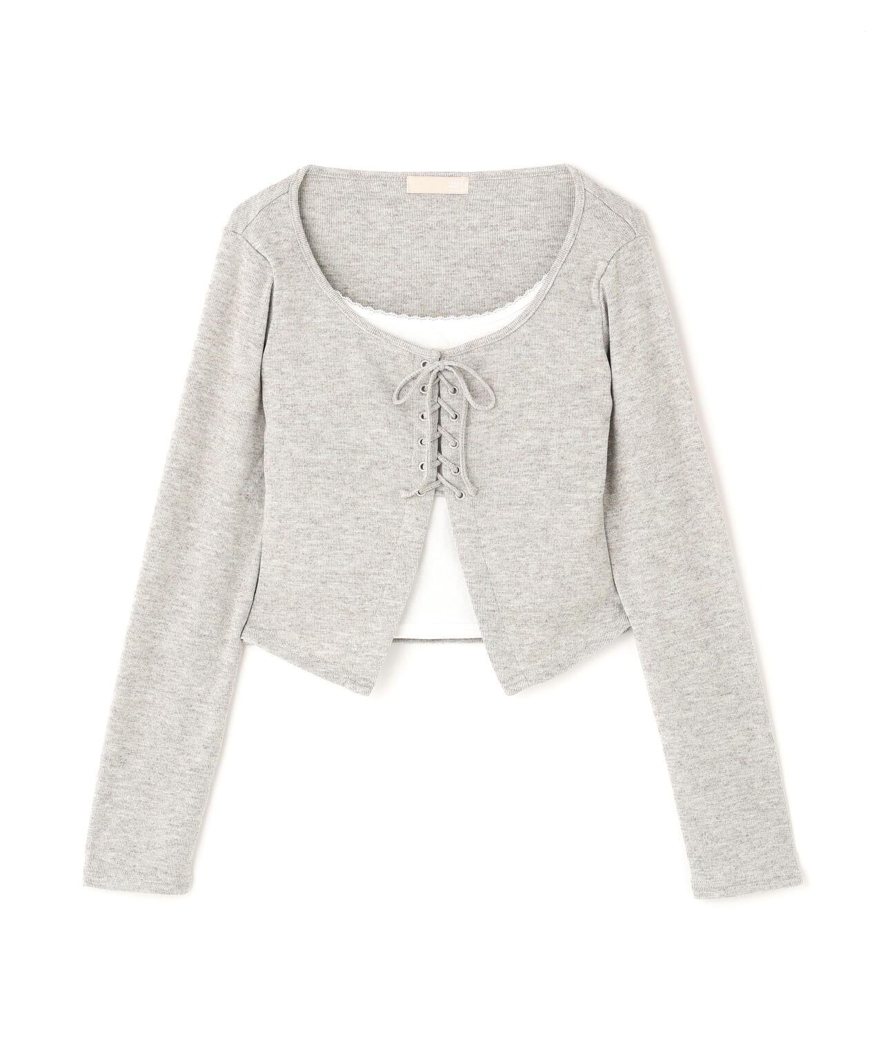 レースアップレイヤード長袖カットソー