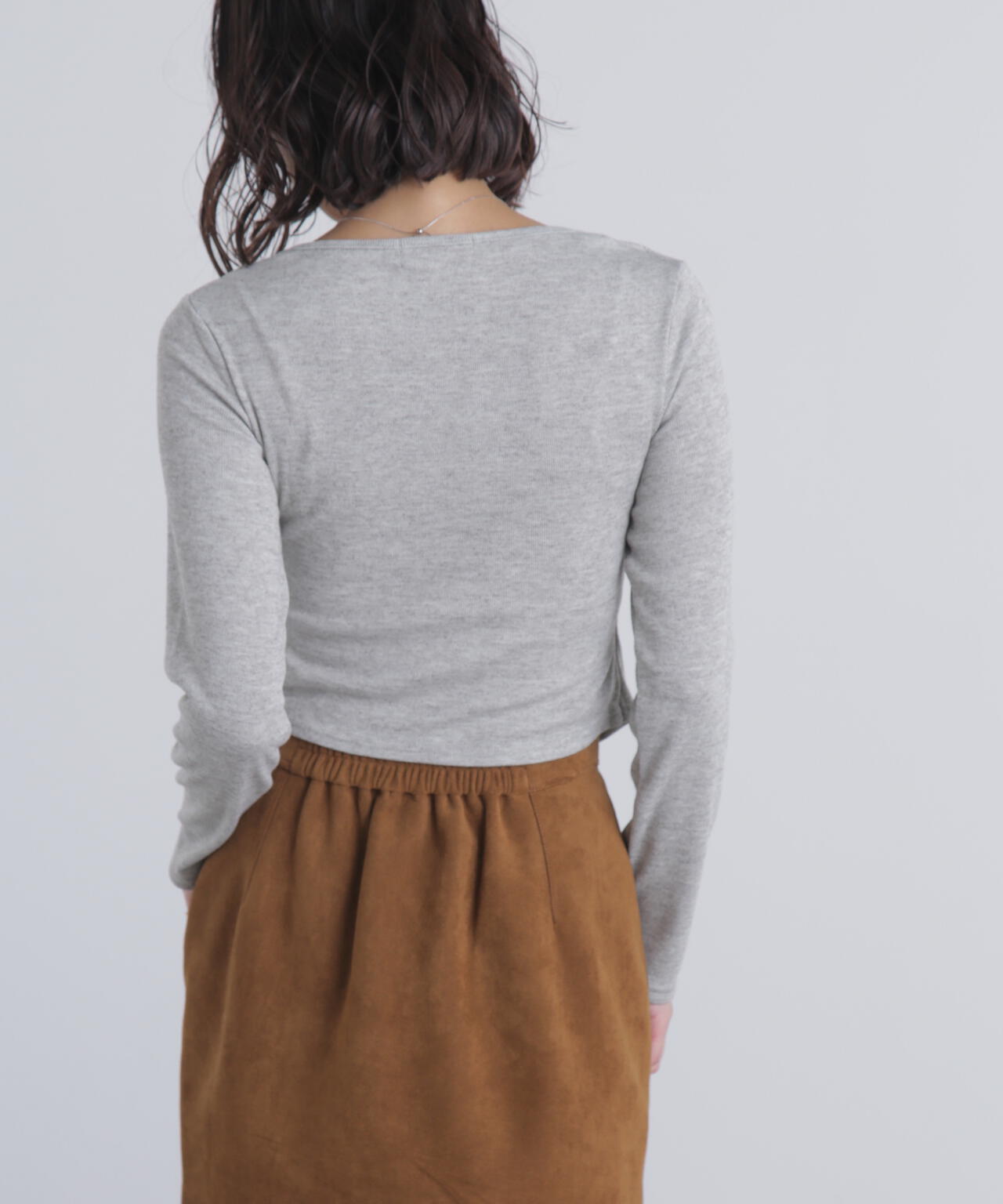 レースアップレイヤード長袖カットソー