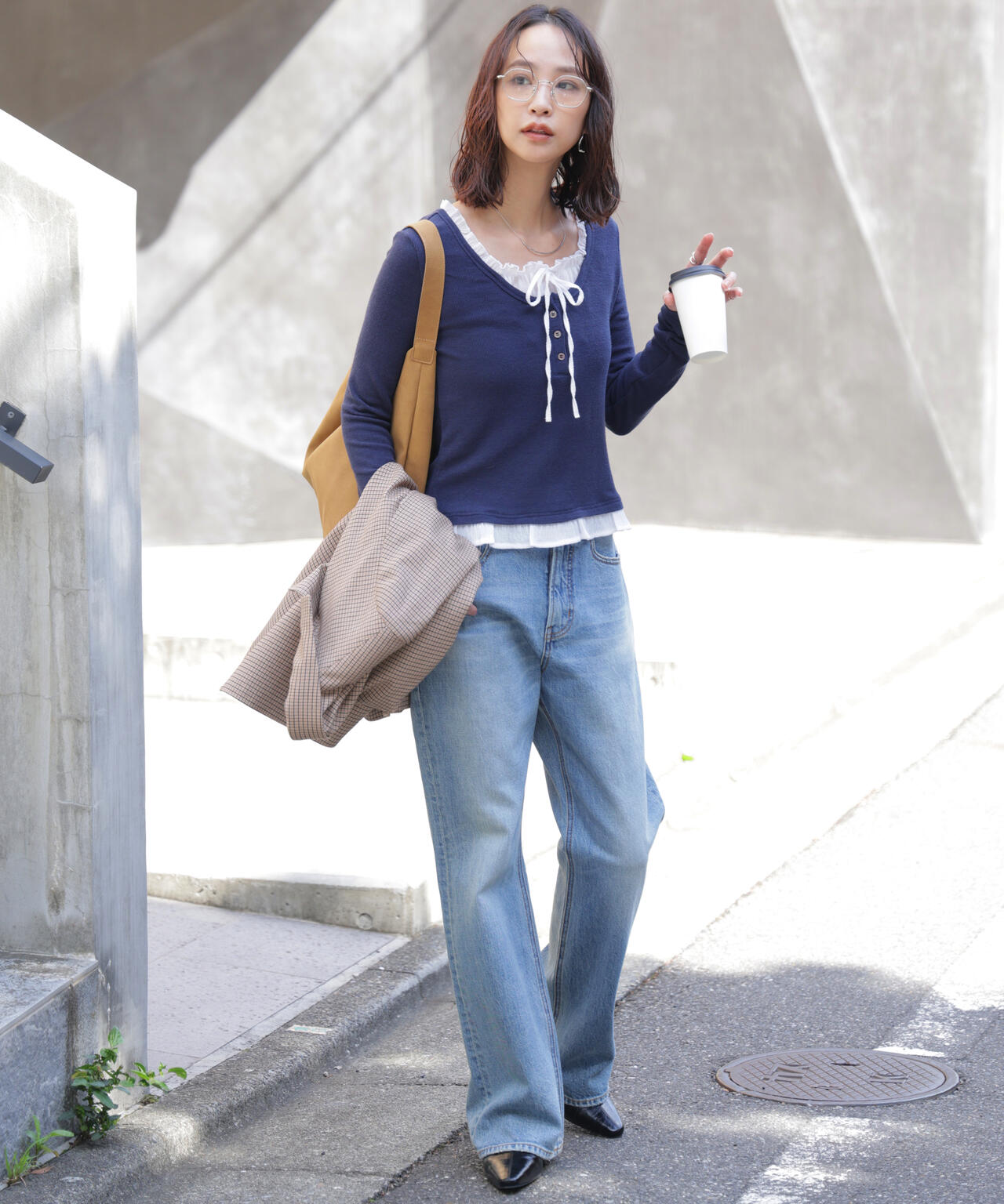 レイヤード風フリルリボンカットソー