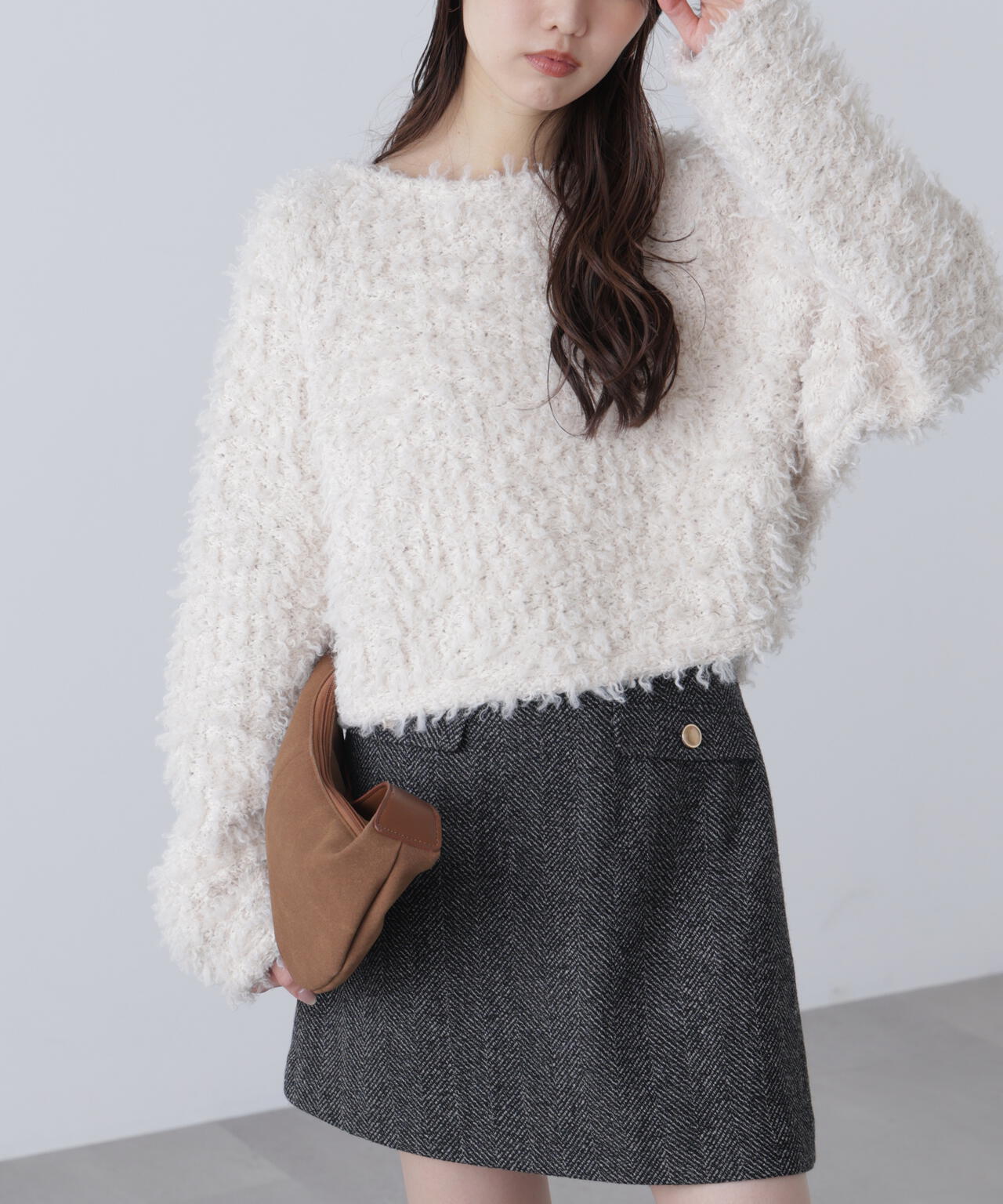 プードルボアショート丈ニットソー