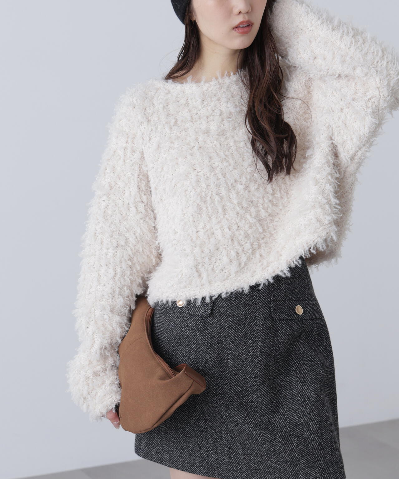 プードルボアショート丈ニットソー