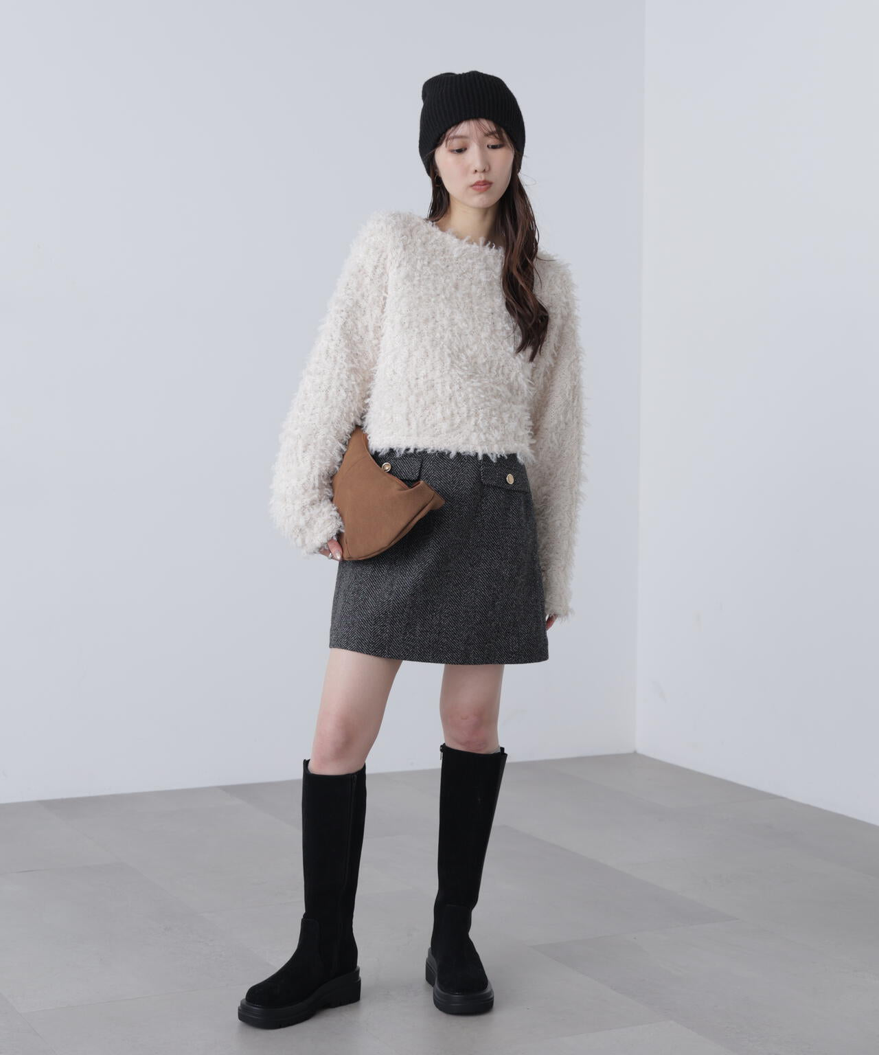 プードルボアショート丈ニットソー