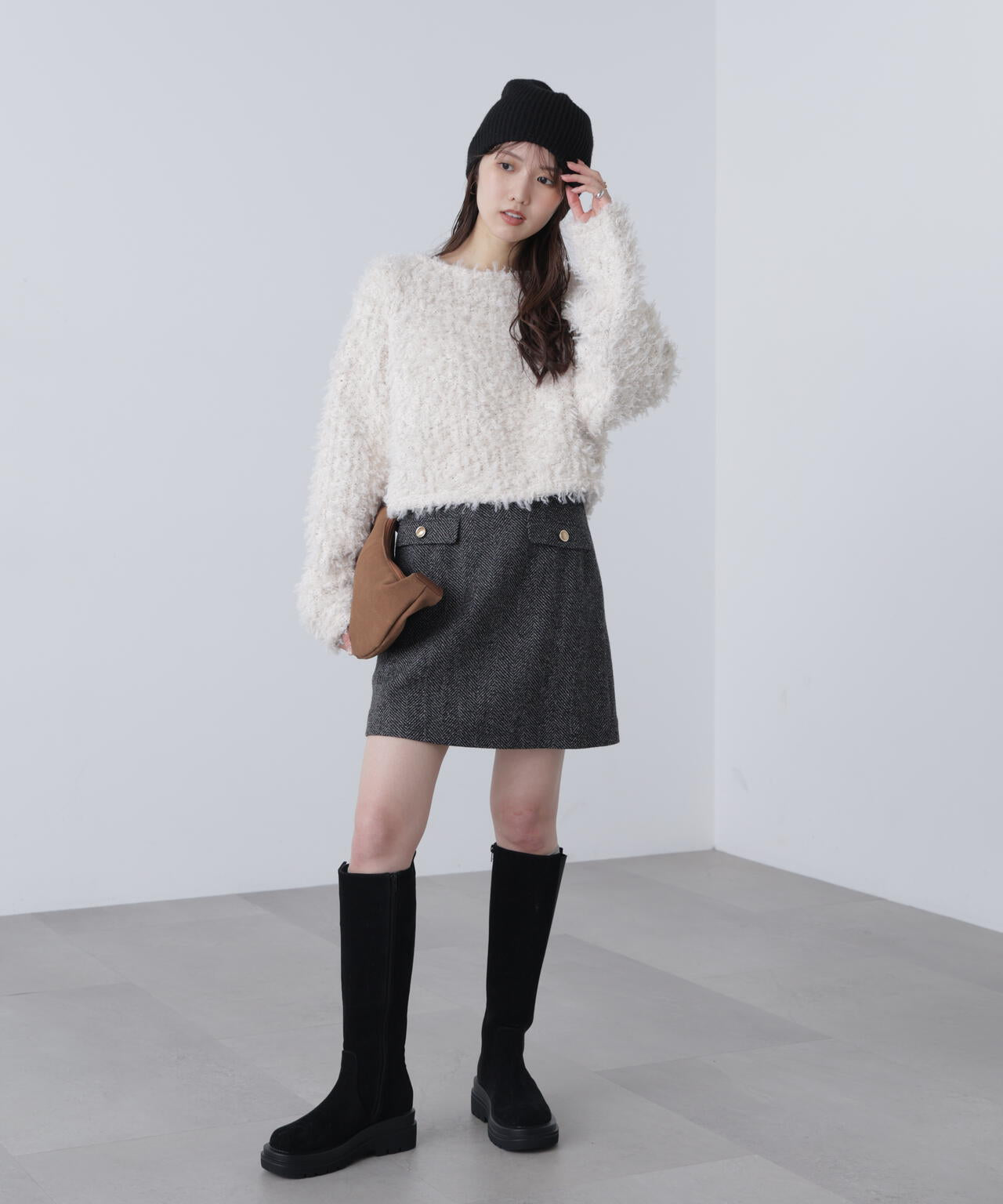 プードルボアショート丈ニットソー