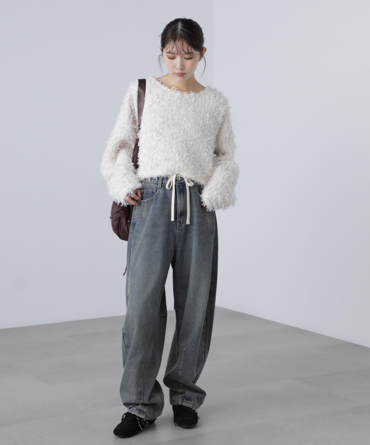 プードルボアショート丈ニットソー