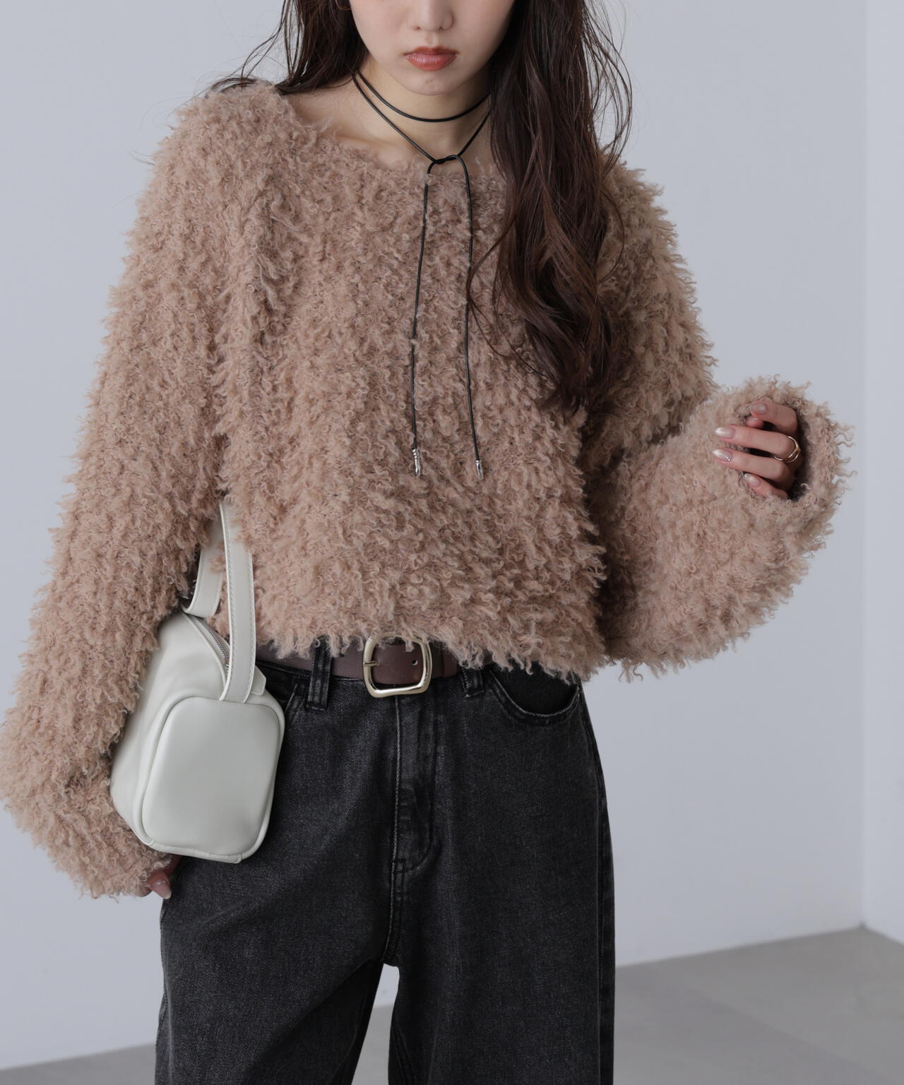 プードルボアショート丈ニットソー