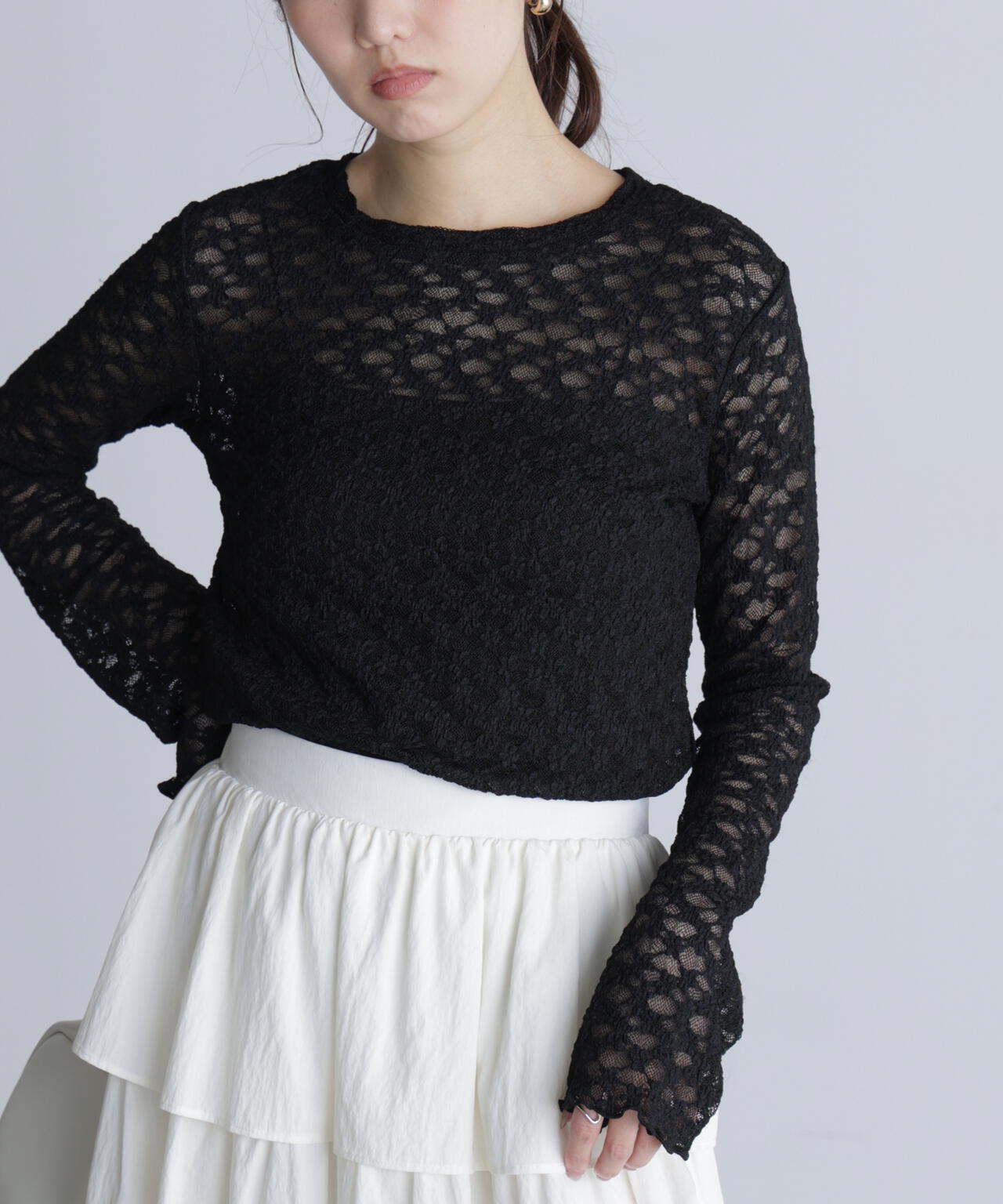 長袖レースカットソー