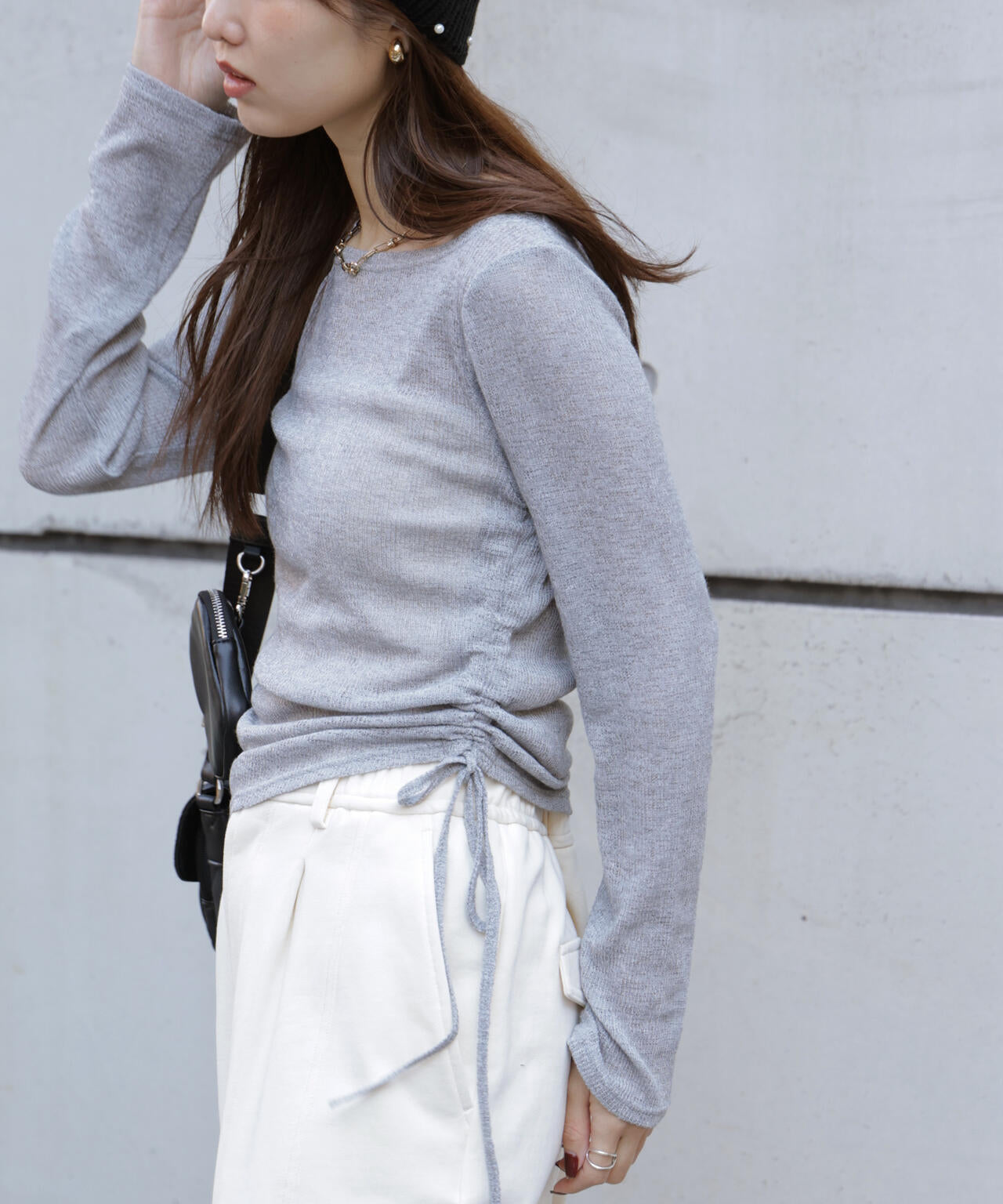 メランジドロストシャーリングカットソー