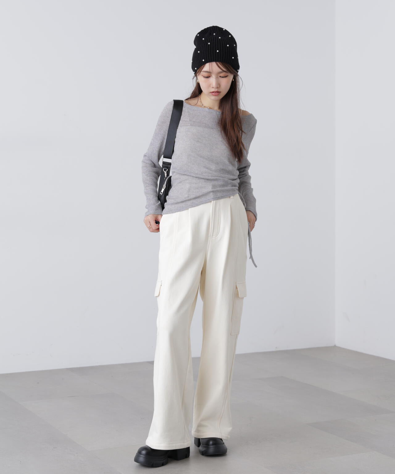 メランジドロストシャーリングカットソー