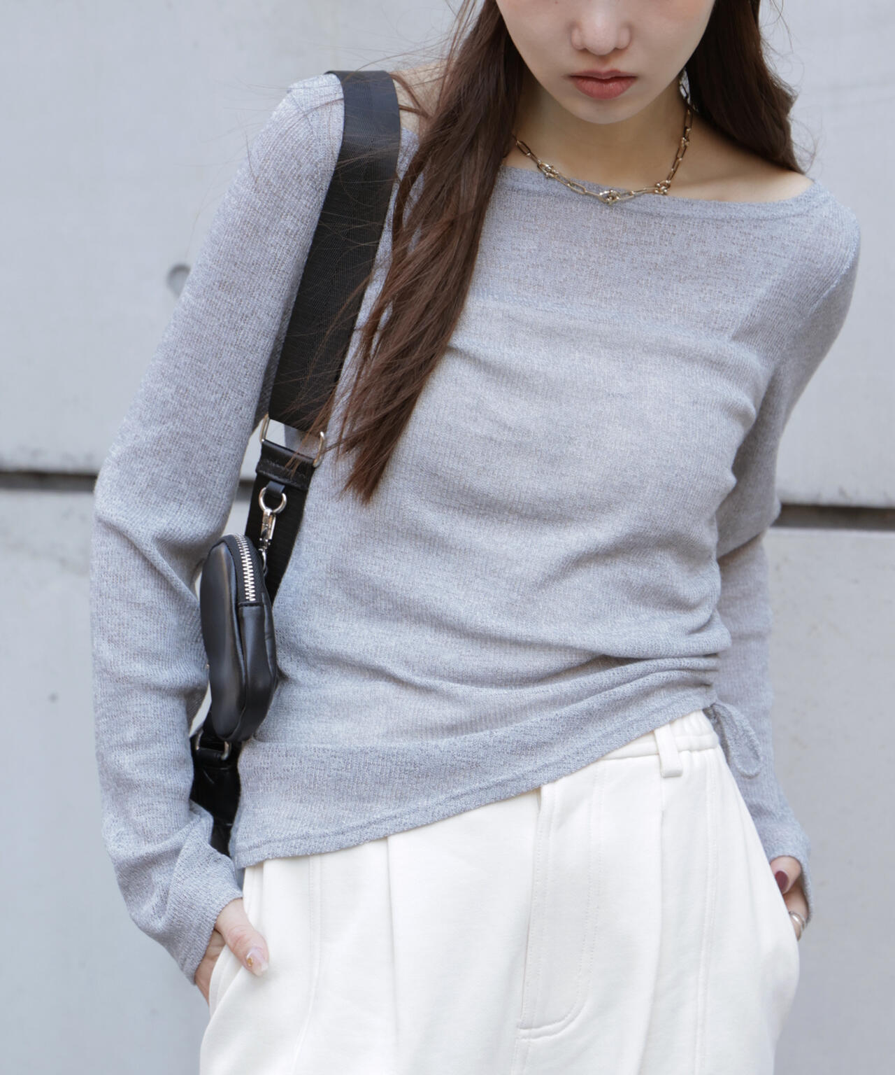 メランジドロストシャーリングカットソー